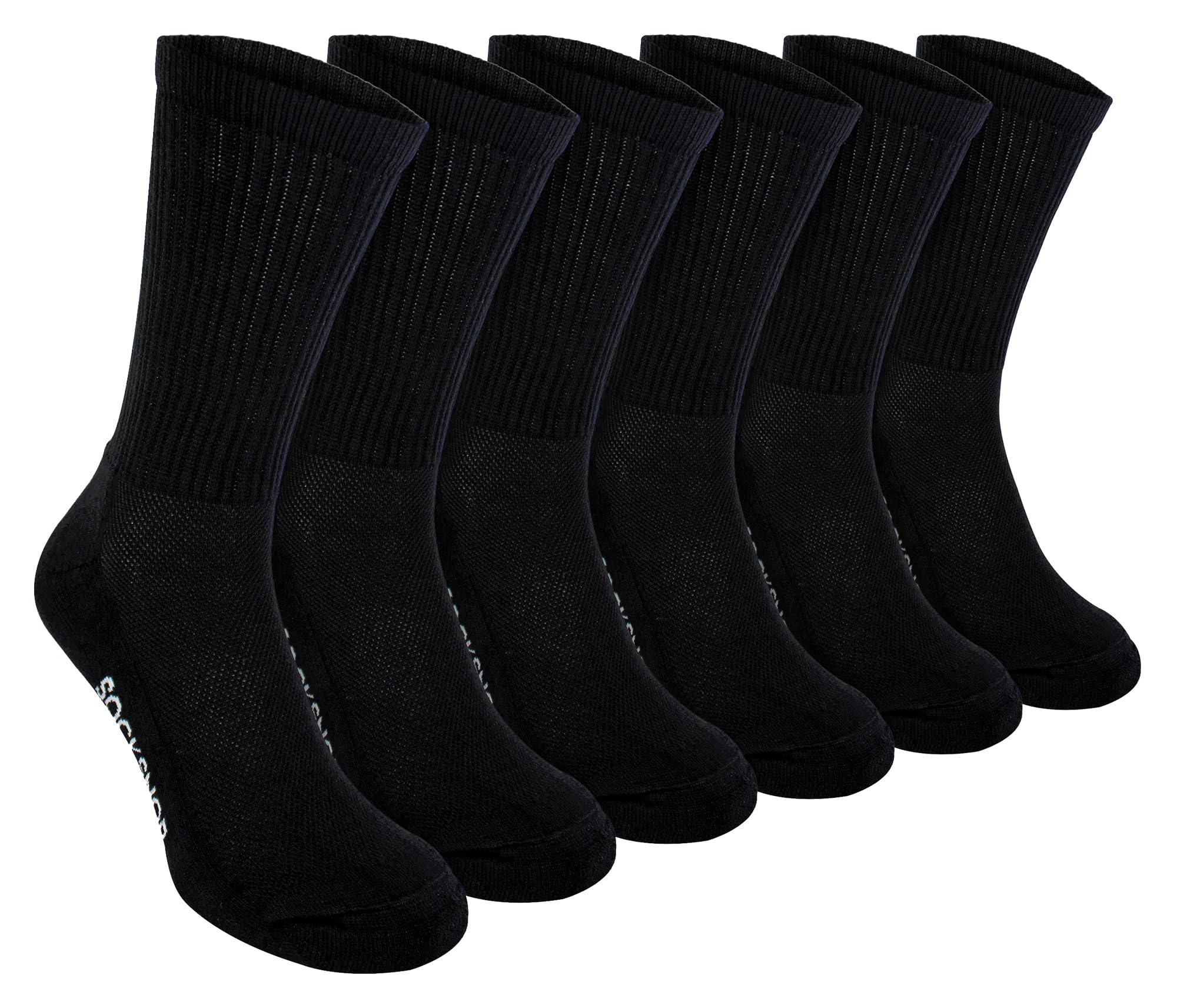 Sock Snob Mens Bamboo Cotton Sport Socks - Moisture Wicking - Cushioned Foot - Black - Size 4-7