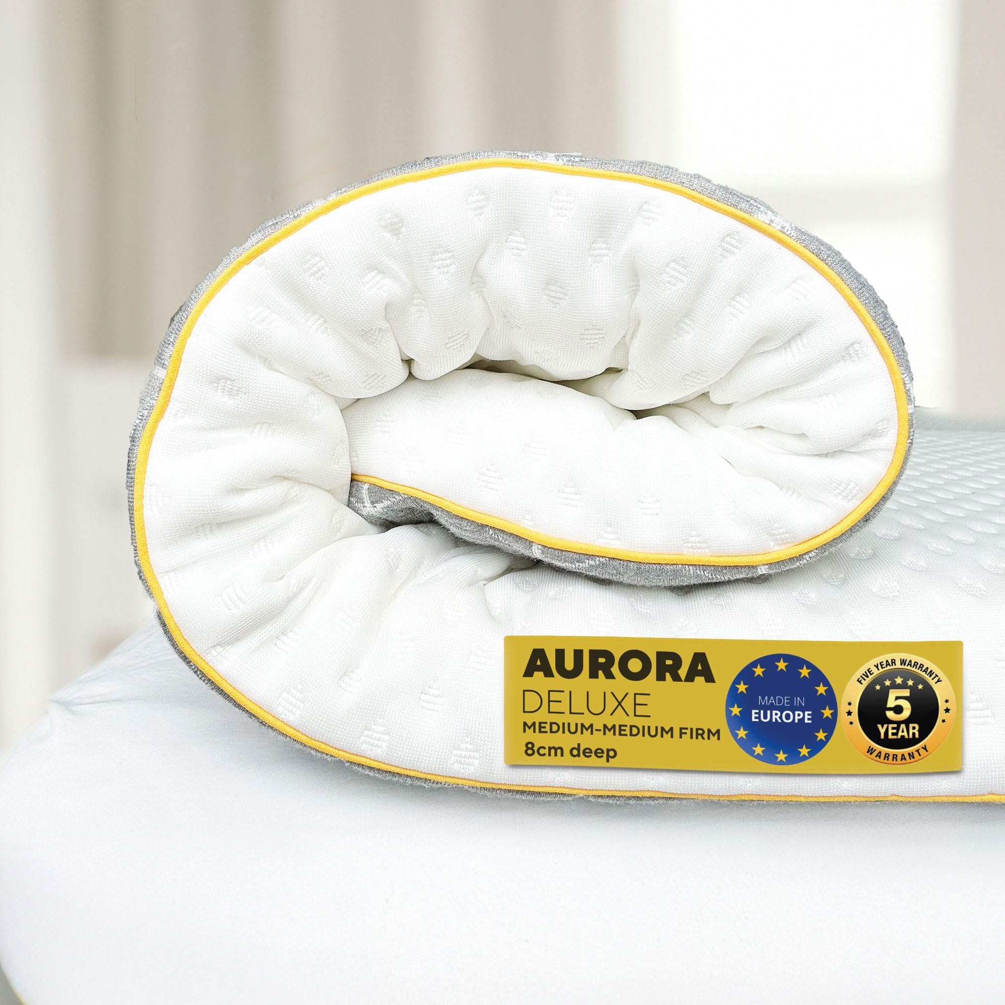 Brightr® Aurora Deluxe 8cm extra thick Memory Foam Mattress Topper Luxury Orthopedic Single size Mattress Topper for Back & Shoulder Pain, Washable Cooling Copper Cover (Single-90x190cm)