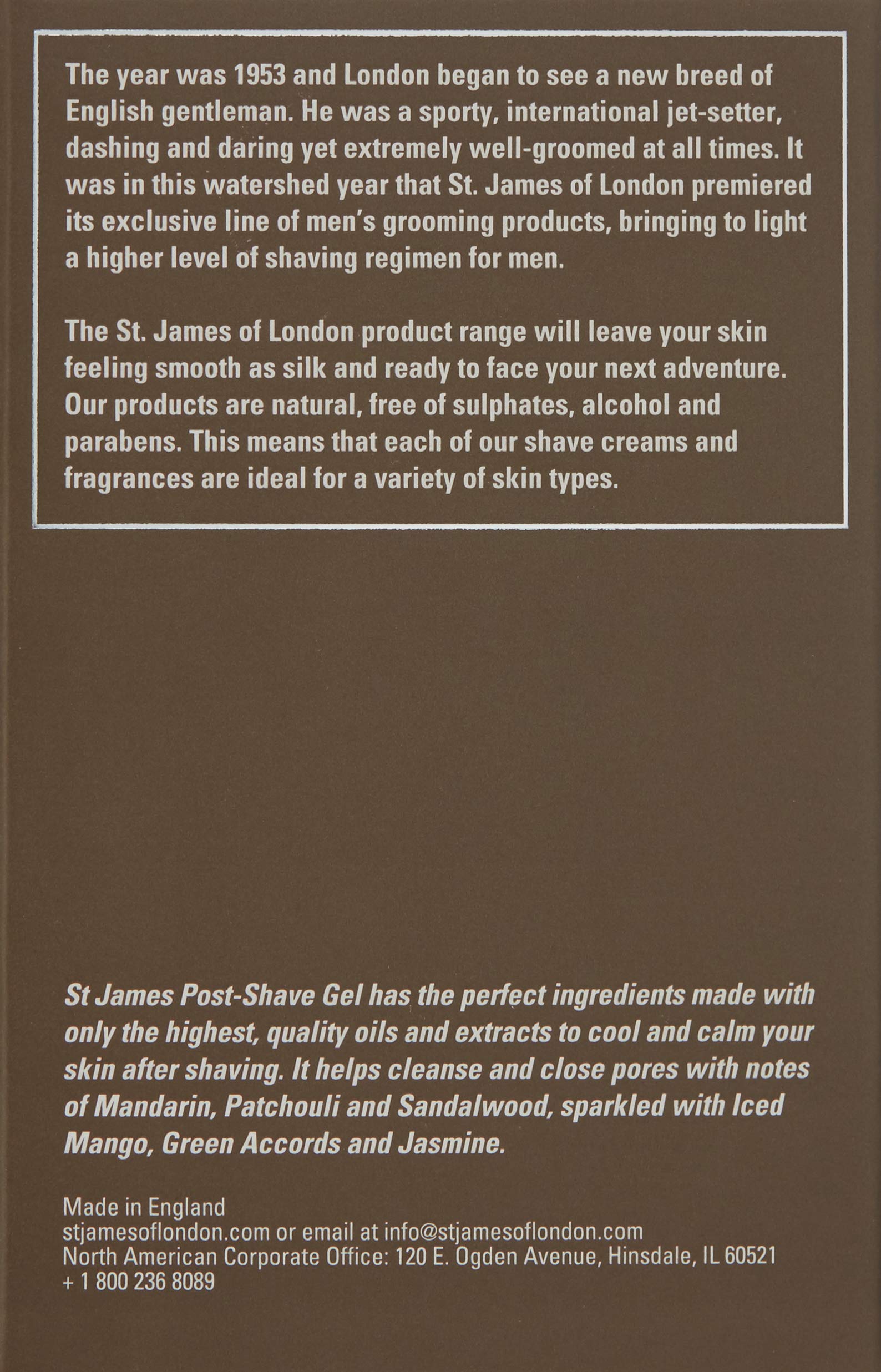 St James of London Mandarin & Patchouli Post Shave Gel, 3.4 Fl Oz