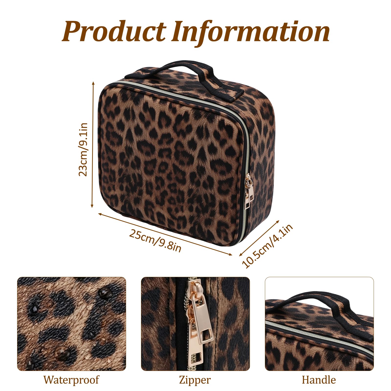 Reise-Make-up-Tasche mit LED-Spiegel, Make-up-Organizer mit verstellbarem Fach, großes Fassungsvermögen, Kosmetiktasche, 3 Farbmodi, beleuchteter Spiegel, Make-up-Tasche (Leopardenmuster)