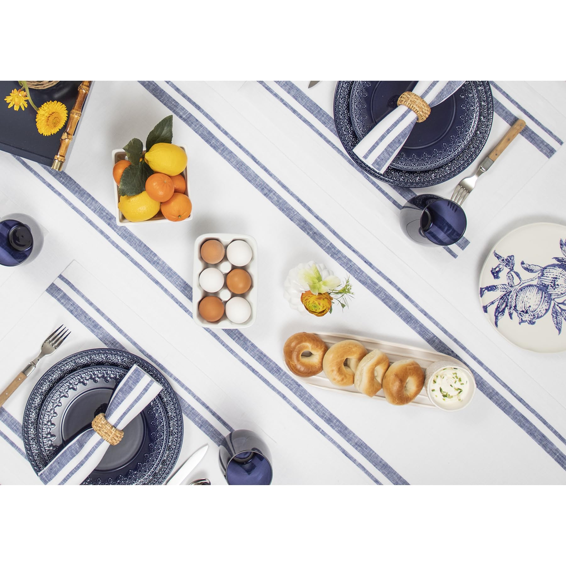 Solino Home Camino de mesa de lino a rayas francesas de 72 pulgadas de largo, 100 % lino puro, color azul marino y blanco, 35.5 x 183.8 cm, ideal para bodas, fiestas, primavera, día de la madre,