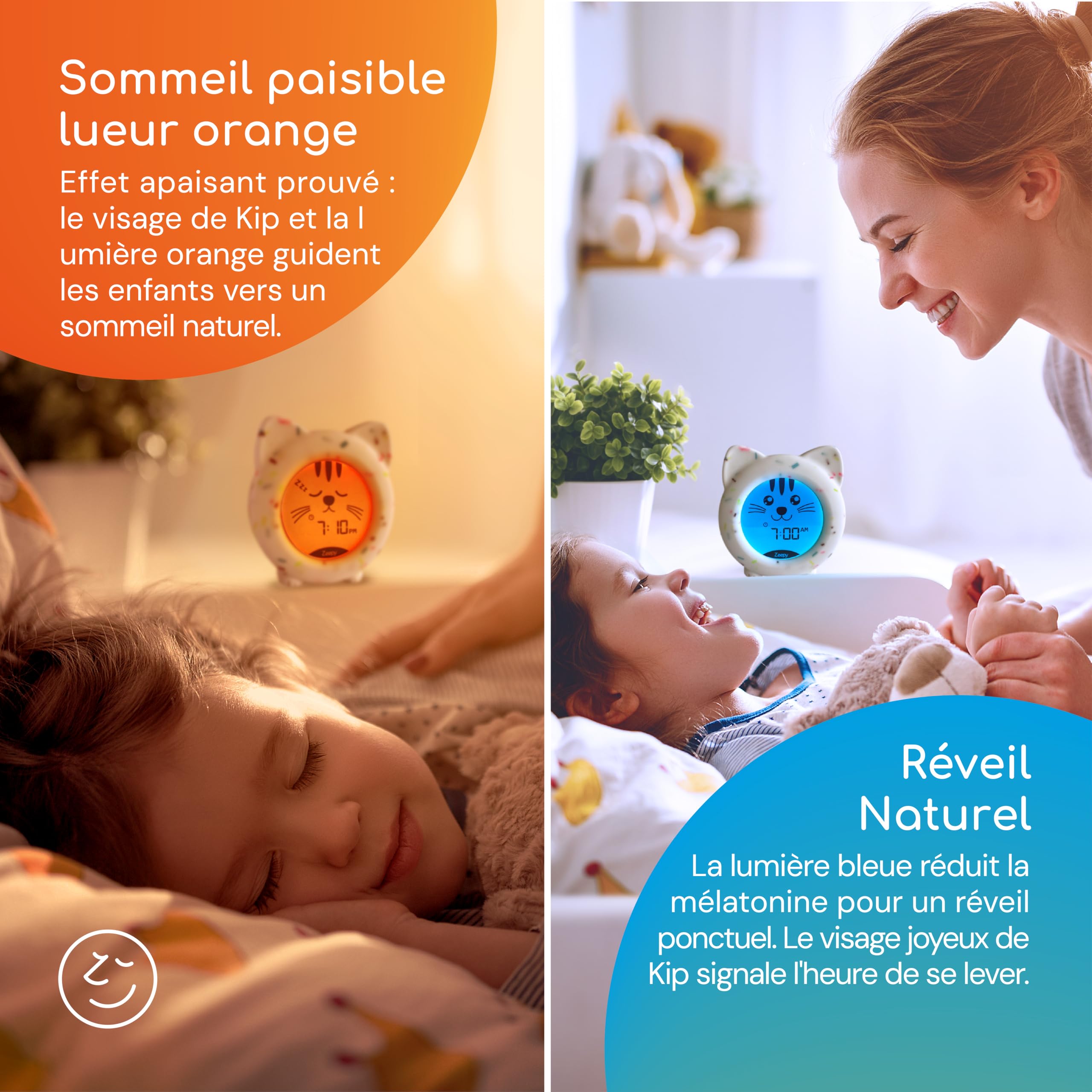 Zeepy Horloge Enfant 4 Phases Apprentissage Sommeil | Reveil Enfant Educatif Jour/Nuit & Veilleuse Bébé USB | Cadeau Naissance Idéal - Kip le Chaton