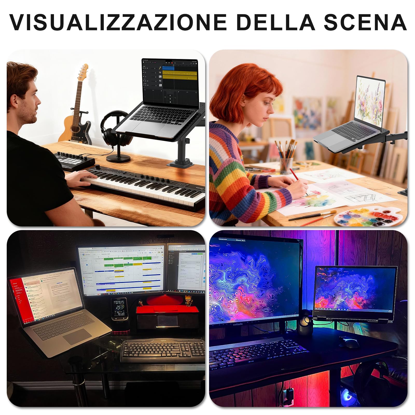 Wali Supporto da scrivania per 1 laptop fino a 17 pollici, completamente regolabile, capacità 10 kg con supporto per piattaforma di raffreddamento ventilato (M00LP)