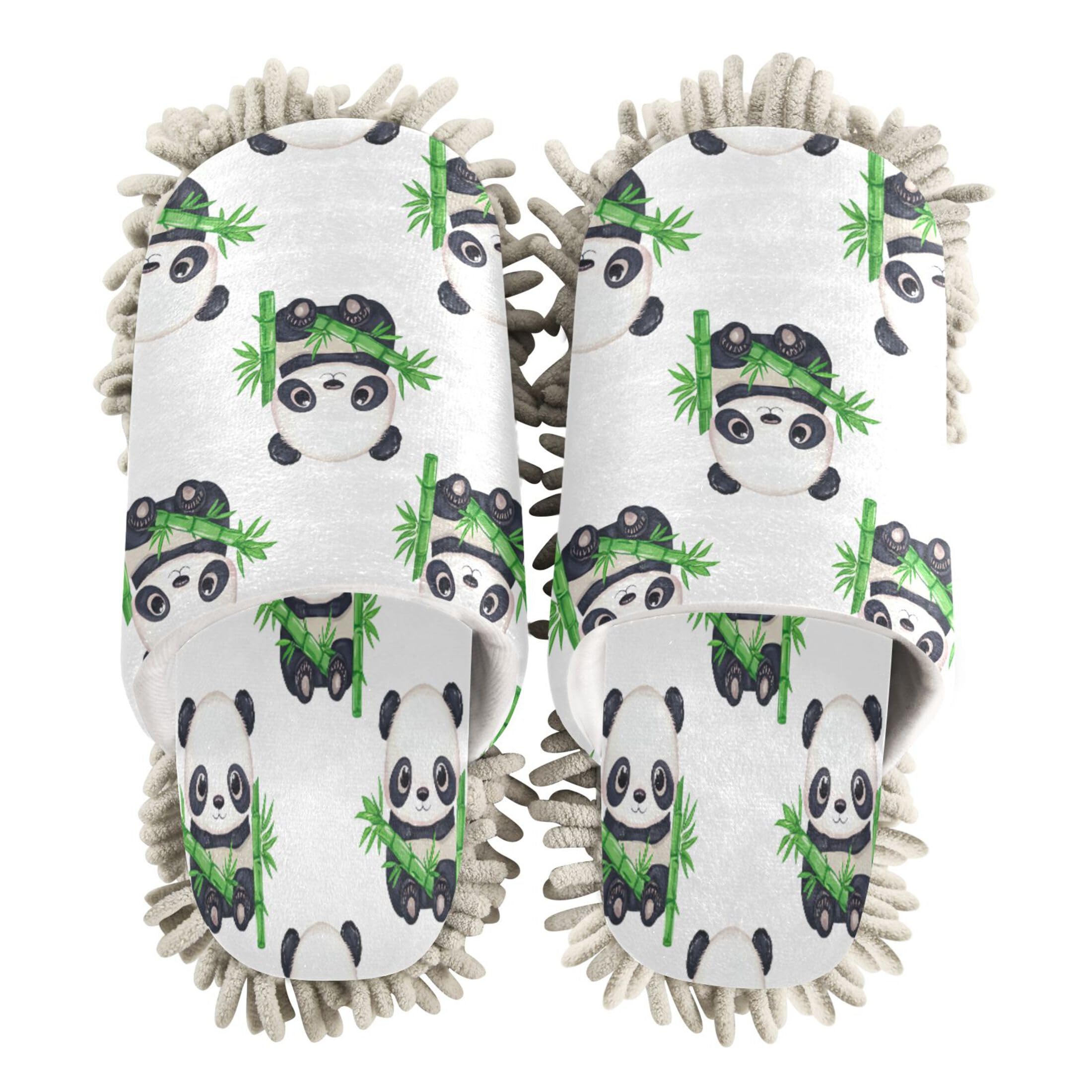 Kigai Cute Pandas Mop Slippers for Floor Cleaning, Slippers for Women Men, Microfiber Floor Cleaning, L