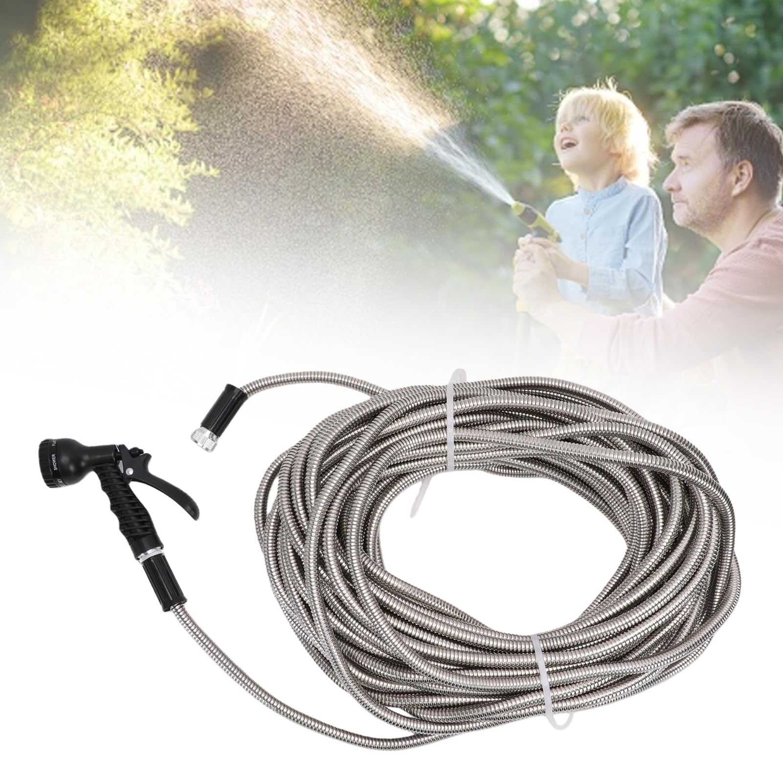 Rengue Hochdruck-Gartenschlauch, 100 Fuß Edelstahl-Gartenschlauch mit Sprühdüse, Flexibler Knickfreier Wasserschlauch, 8 Sprüheinstellungen für Rasenbewässerung, Hofpflanzen, Haustiere