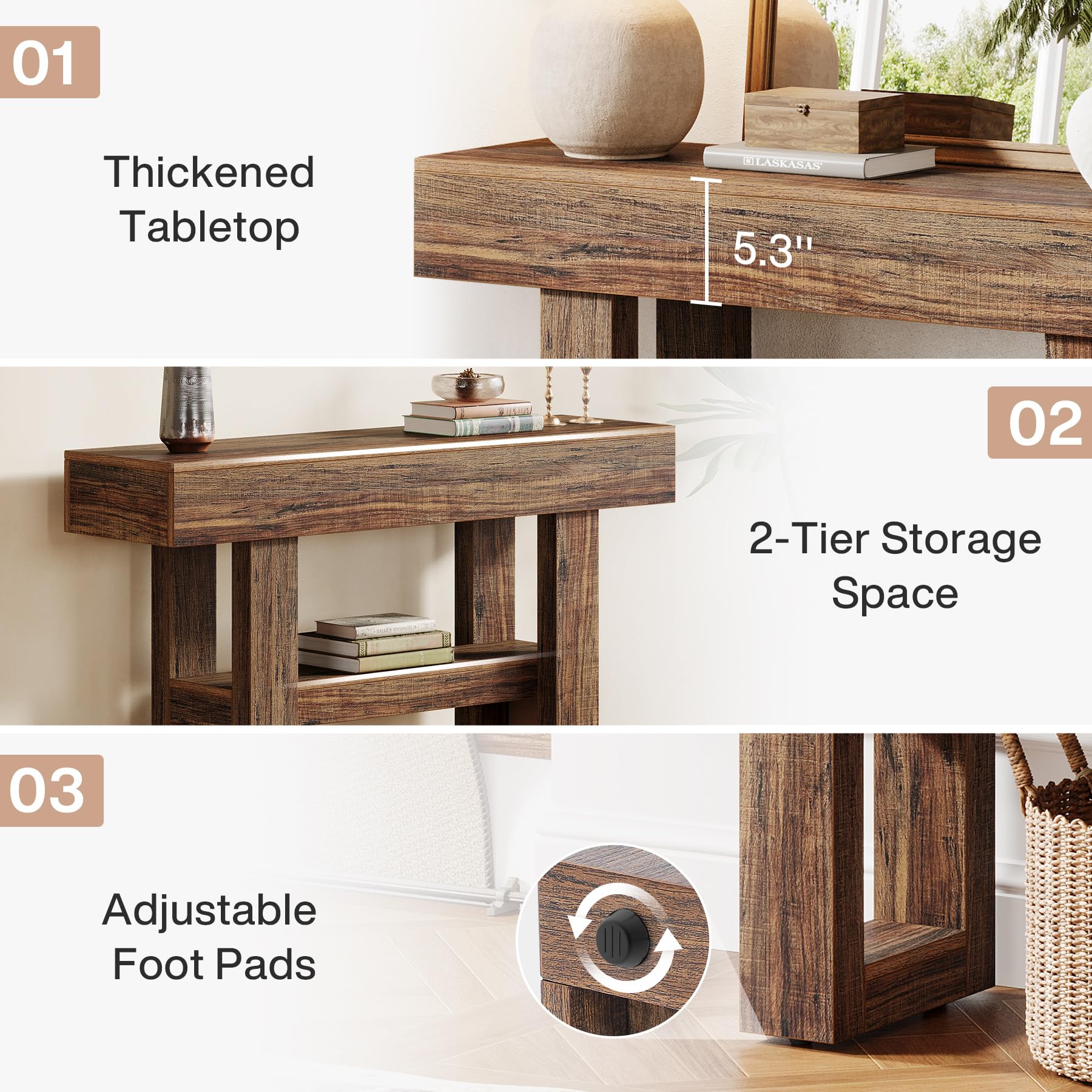 Tribesigns 105CM Farmhouse-Konsolentisch, 2-stufiger schmaler Sofatisch hinter der Couch, Eingangsmöbel mit Ablagefächern für Flur, Foyer, Wohnzimmer, rustikales Braun