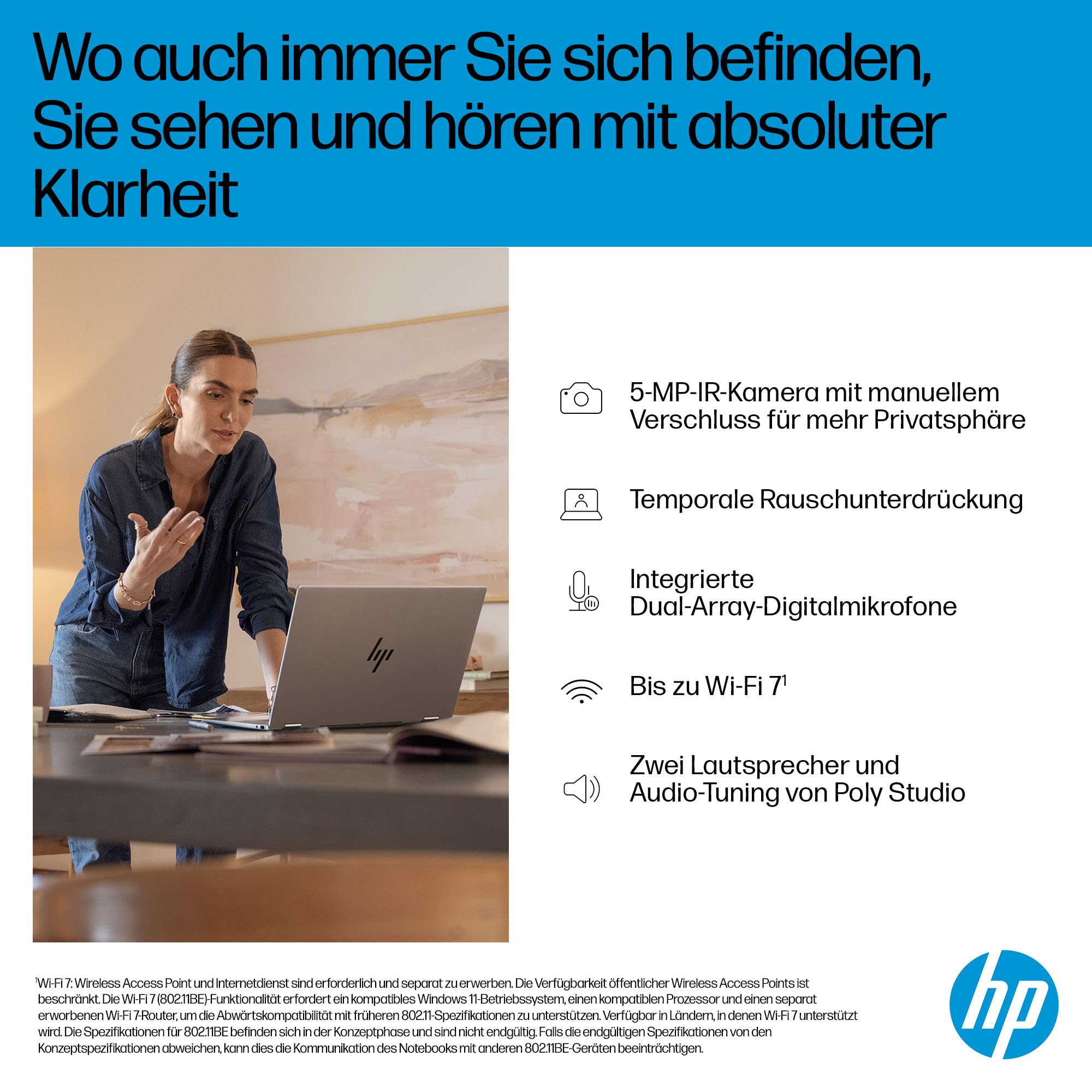 HP OmniBook X Flip 2-in-1 Laptop (16" 2K Touchscreen, Intel Core Ultra 5, Copilot+, 16GB RAM, 512GB, Win 11, QWERTZ) - Silber