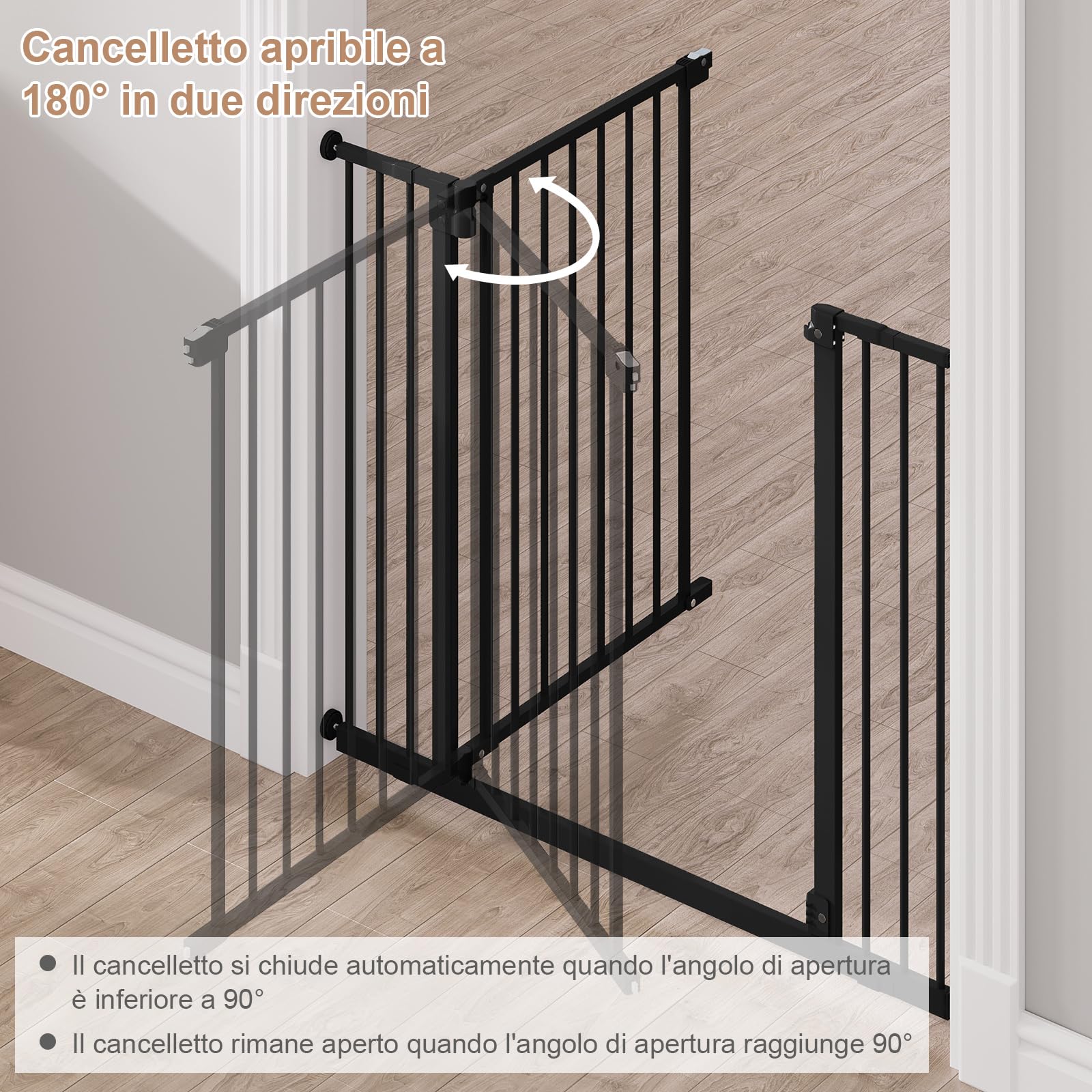 WOLTU Cancelletto per Bambini in Metallo, Cancello per Scale e Porte 75-87 cm, per Cani, Apertura Bidirezionale, Serratura Doppia, Montaggio con o senza Fori, Nero