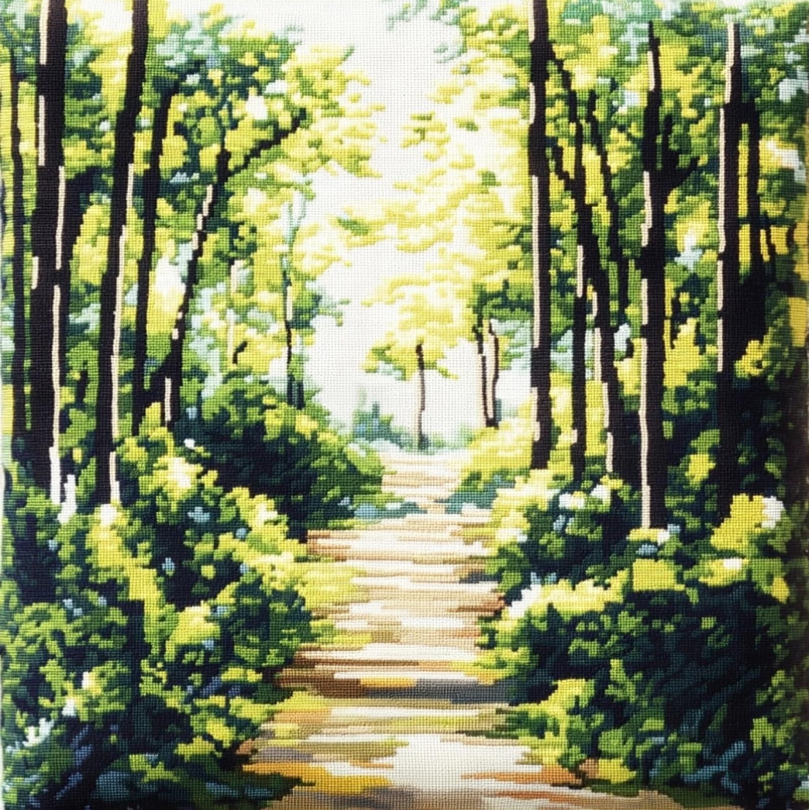 WallustrioaW Cross Stitch Cushion Kit Pillow,Bamboo Forest Landscape DIY Embroidery Cross Stitch Cushion Kits Needlework 11ct Stitched Pillow Cover,45x45cm