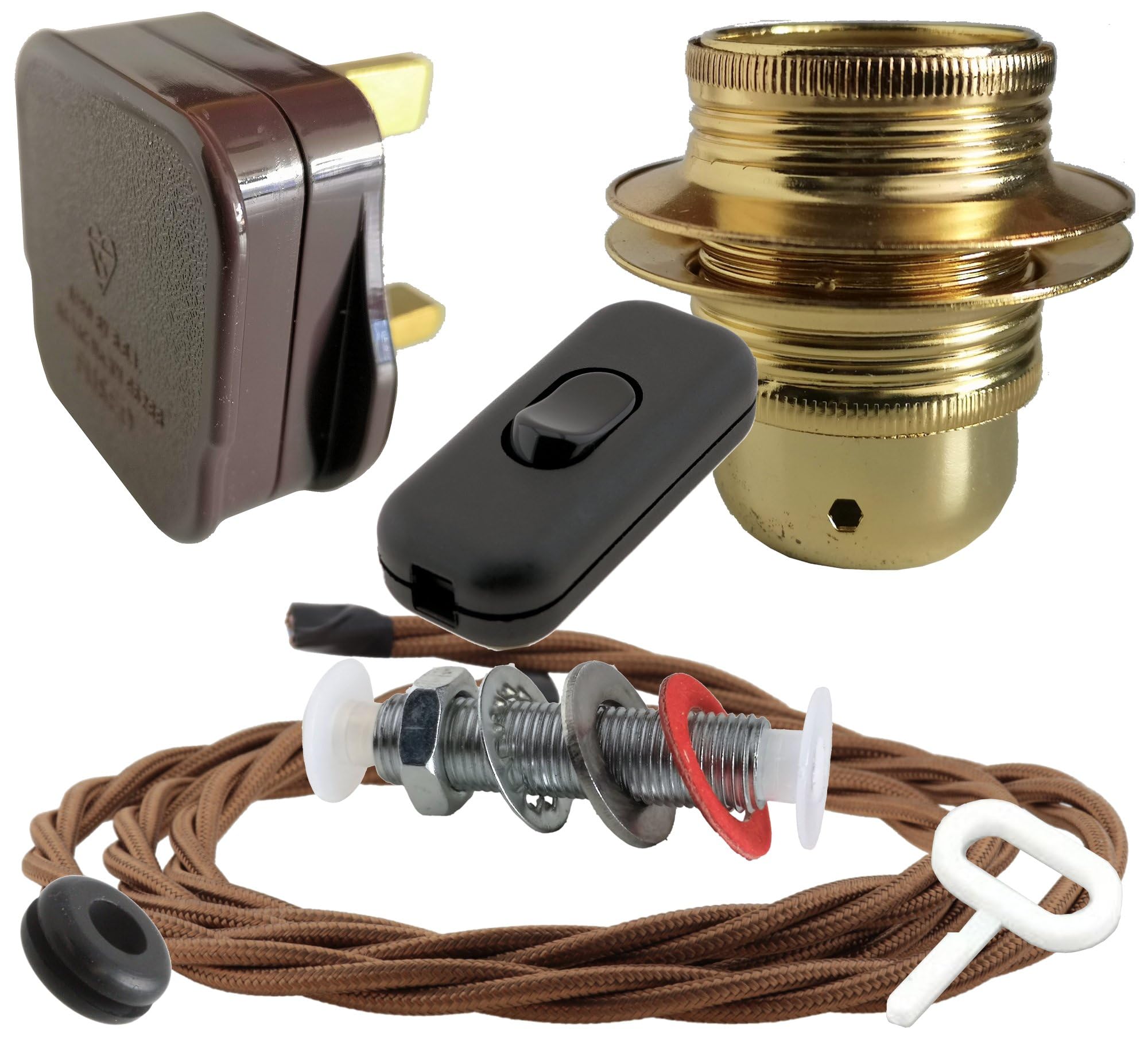 Art Deco Emporium Lamp Repair and Service Kit|Brown Plug|Bronze Flex|Black Switch|E27 Brass Finish Lamp Holder Holder — image 1