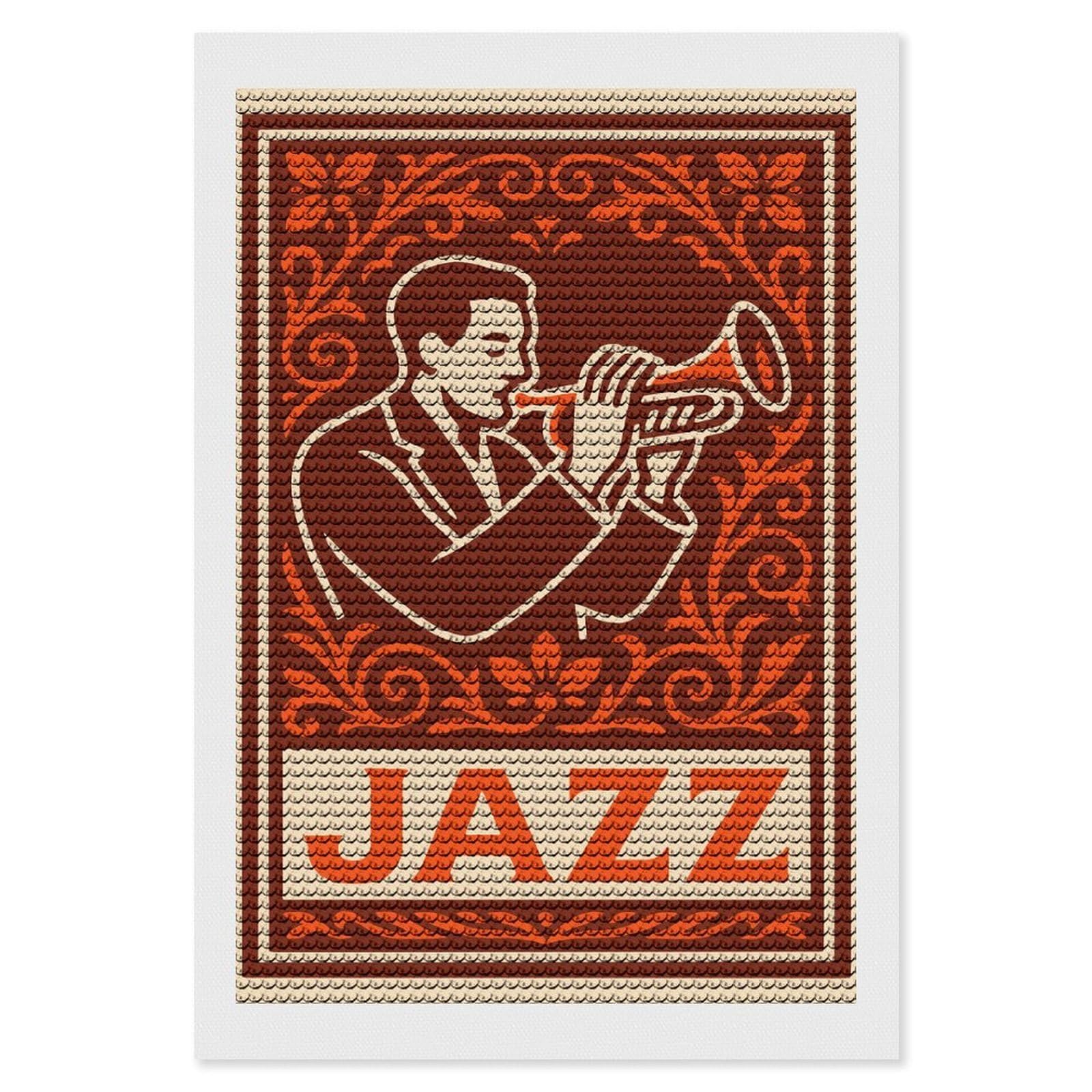 Junmoney Jazz Musician Playing Trumpet Vintage Diamond Painting Canvas Set 8"x12", Satisfying Creative Project, Easy to Follow Symbols, Fun Craft Experience