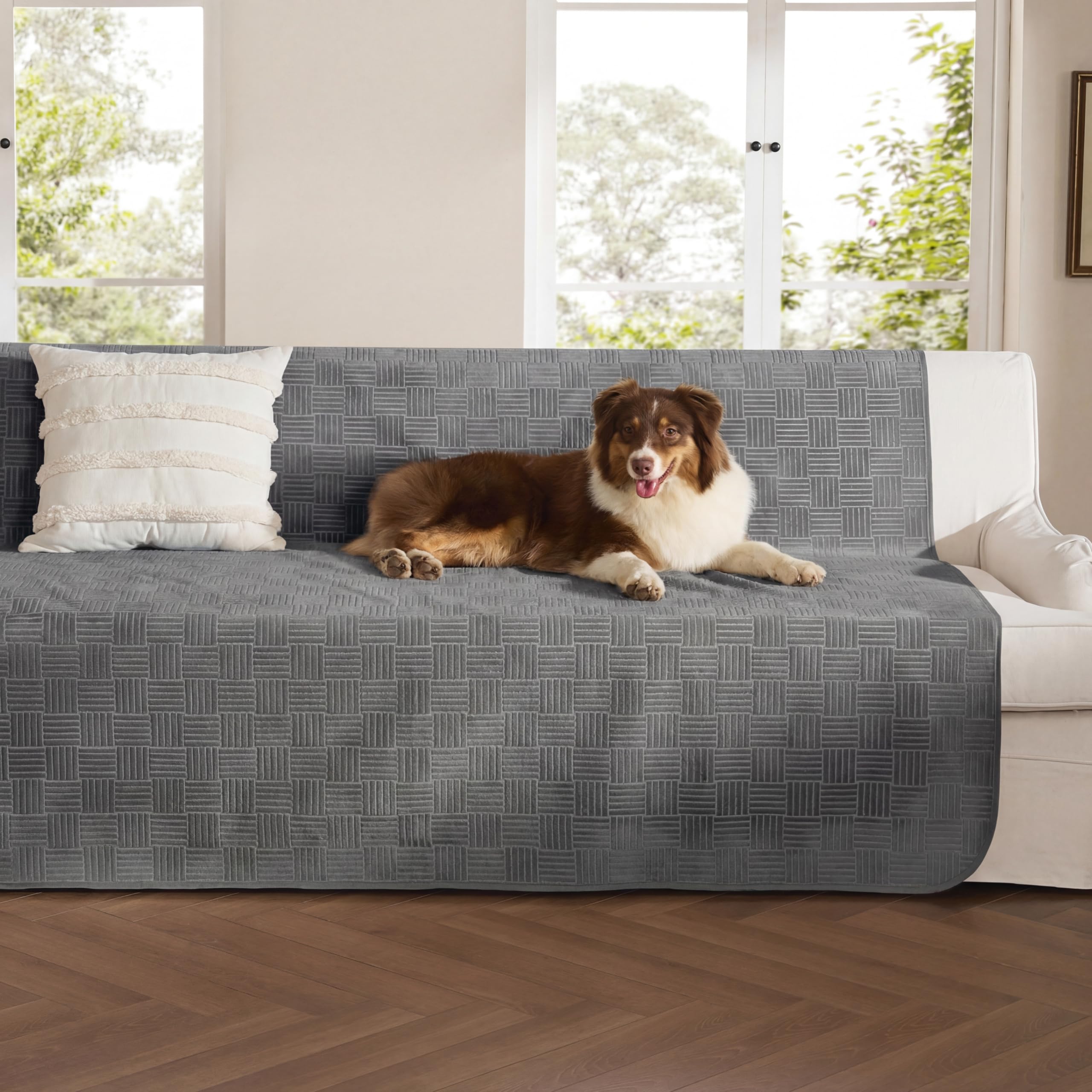Photo 1 of Bedsure Waterproof Couch Cover for Dogs Washable - Waterproof Blanket for Large Dogs Couch Sofa Bed Cozy, Lightweight Furniture Protector for Pet Cat Quick Drying, Ash Grey, 52x82IN