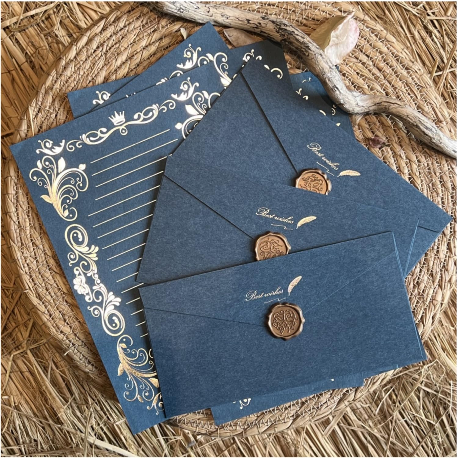 Vintage Gold Leaf Letter Set—Elegant Correspondence