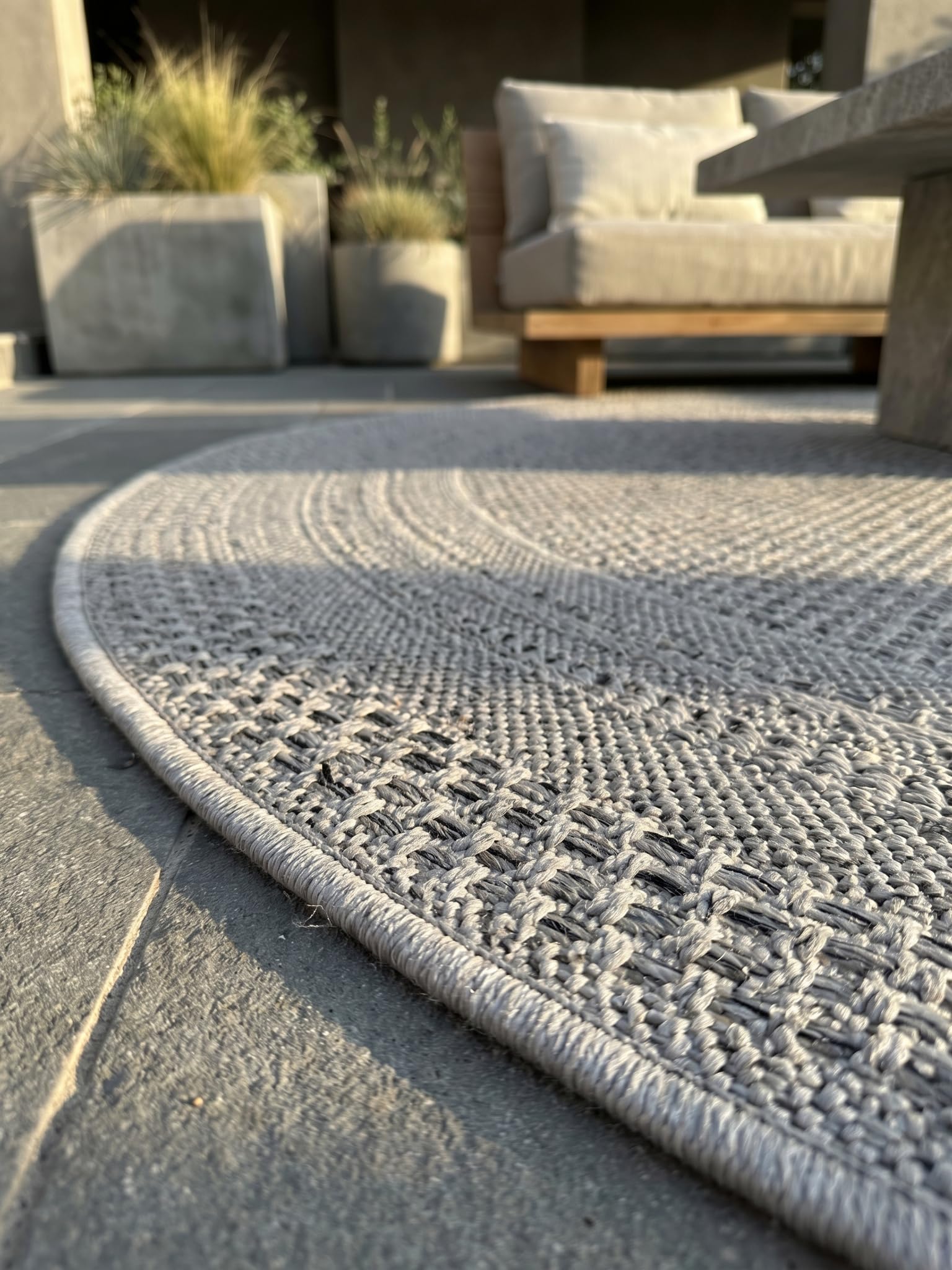 Tapis Tissé Plat Uni Style Kilim Lavable Gris 120x120 cm Entrée Couloir Oeko-TEX | VENTOUX