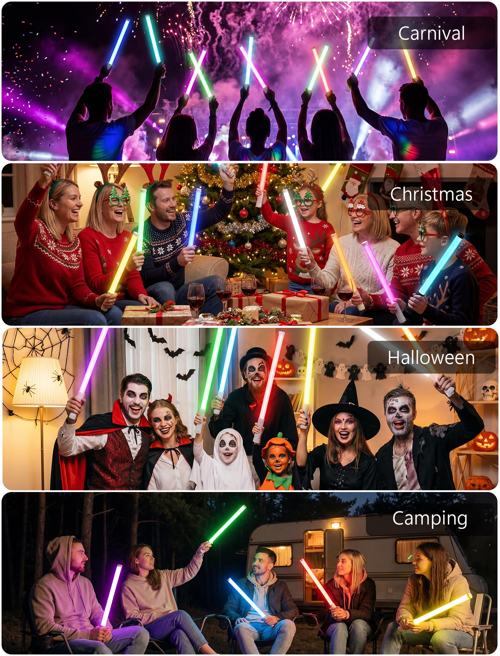 Palillos brillantes LED recargables inteligentes con control de aplicación y sincronización de música, barras de luz interactivas de primera calidad, recargables por USB-C, sincronización de
