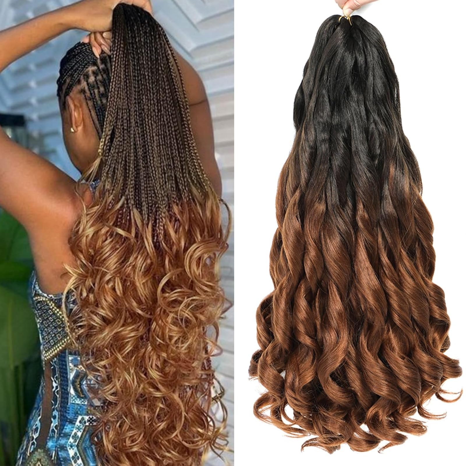 Locescsoc 24 Inch French Curls Braiding Hair 8 Packs Spanish Curly Braids Pre Stretched Loose Wave Soft French Curl Synthetic Braiding Hair Extensions for Women (OT4/30