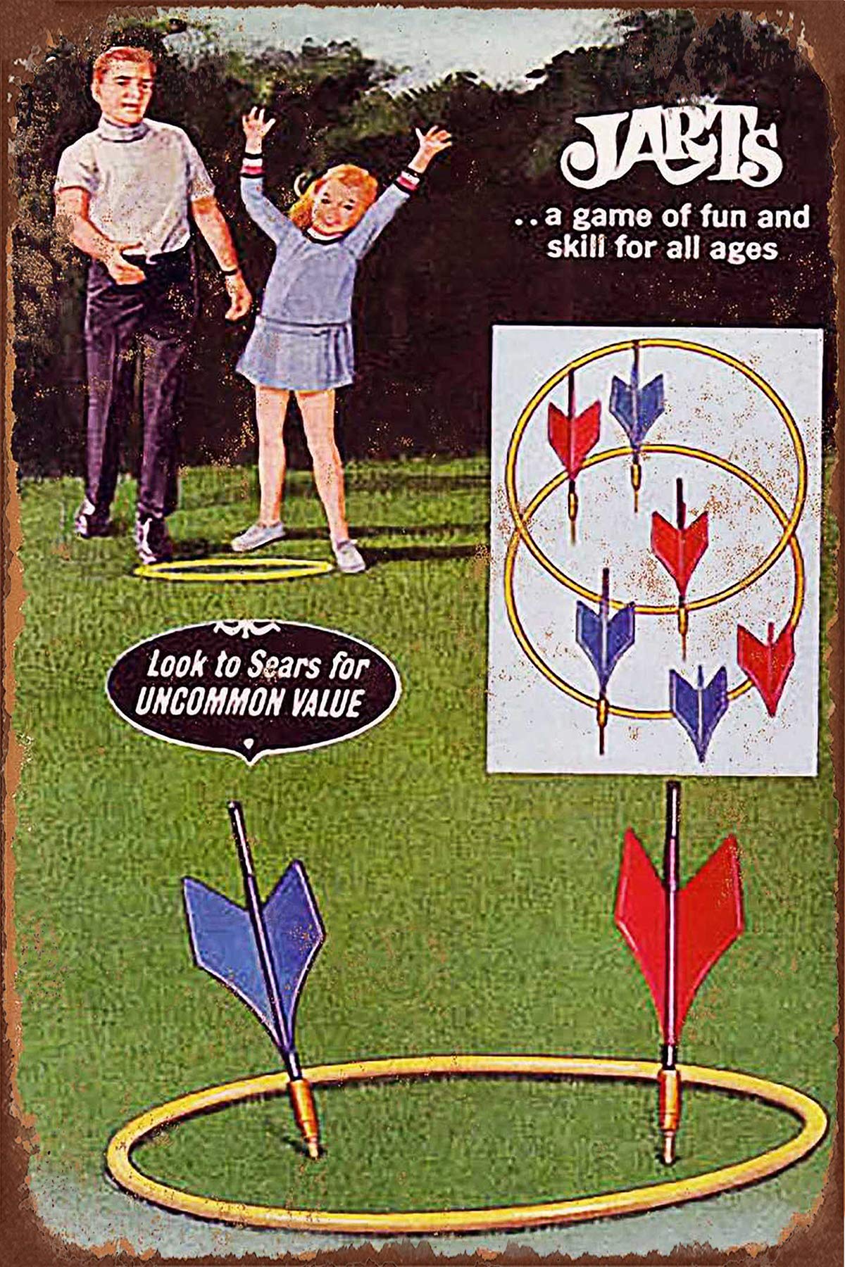 Retro Metal Tin Sign 1969 Jarts Lawn Darts Game Aluminum Sign for Home Bar Wall Art Decor 12x16 Inch