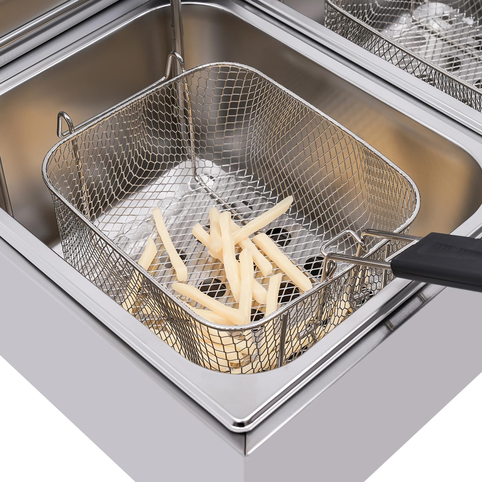 Friggitrice commerciale, friggitrice elettrica da 2500 W, con 2 cesti rimovibili, friggitrice in acciaio inox da 12 l con grande capacità, per cucina ristorante caffetteria bar argento regolabile 60