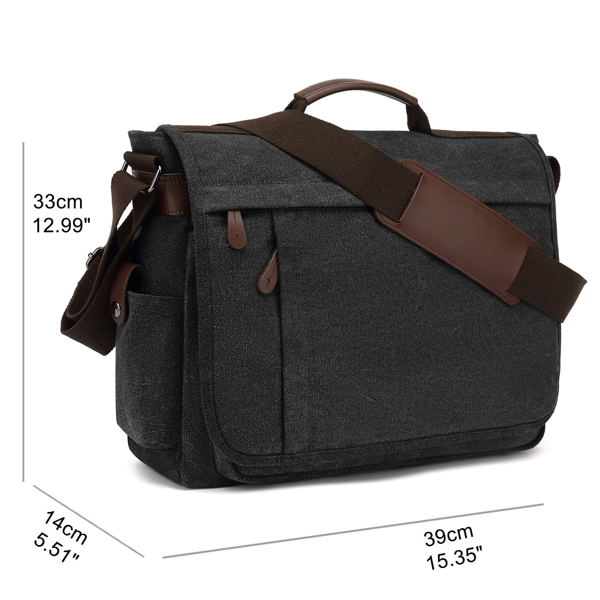 CALIYO Umhängetaschen Herren aus Canvas Schultasche Queformat A4 Laptoptasche für 15,6 Zoll Laptop Arbeitstasche Aktentasche