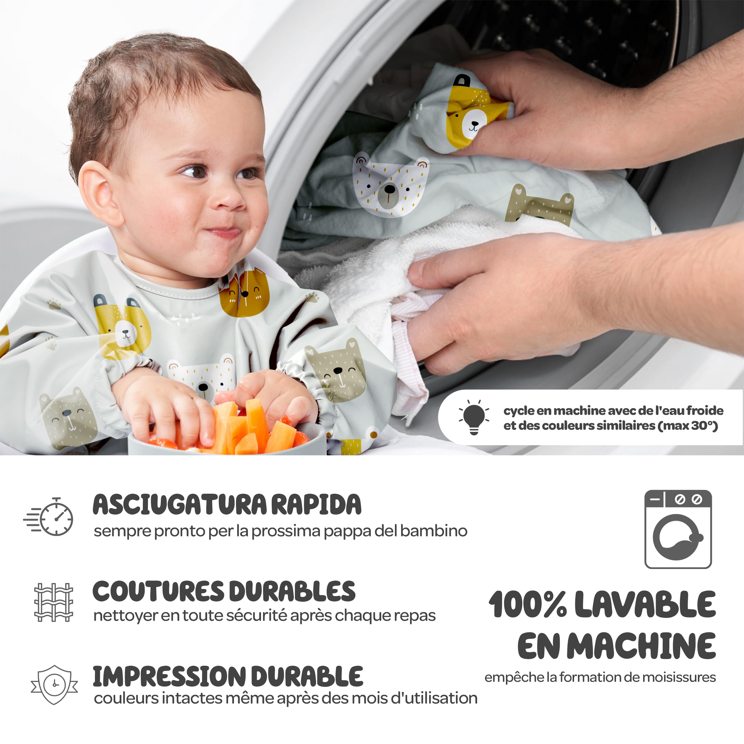 Nombear ® Bavaglini Impermeabili con Maniche 6 Mesi o Più - Bavaglini Pappa Svezzamento, Bavaglino con Maniche Lunghe, Bavaglini Impermeabili con Tasca, Bavaglio con Maniche per Bimbo