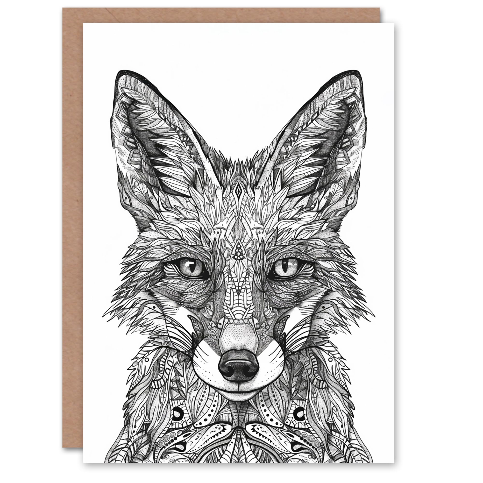 Artery8 Fox Black White Pattern Animal Tribal Folk Art Blank For Him Or Her Art Birthday Card