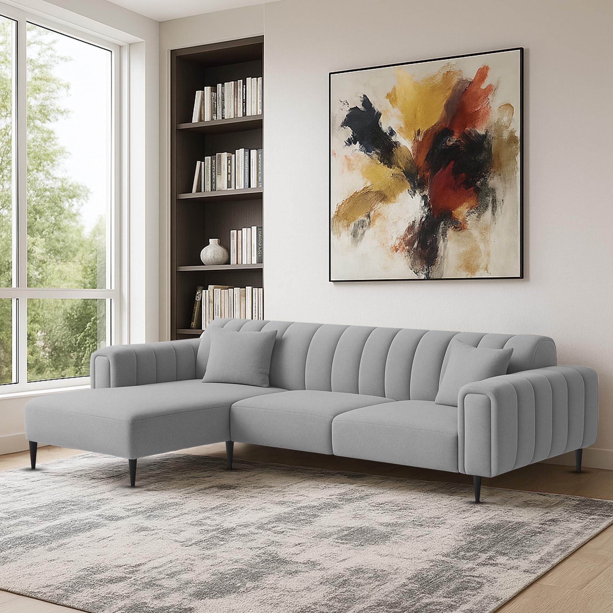 Damian LHS 4 Seater L Shape Sofa Set for Living Room (Grey Colour Fabric) Premium Fabric Sofa Set for Living Room-image-18