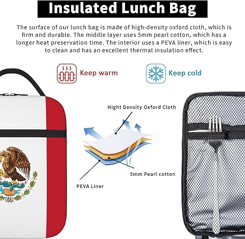 Miniatura 2 de Bolsa de almuerzo aislada con la bandera de México para mujeres y hombres, reutilizable, a prueba de fugas, bolsa de almuerzo para trabajo de oficina