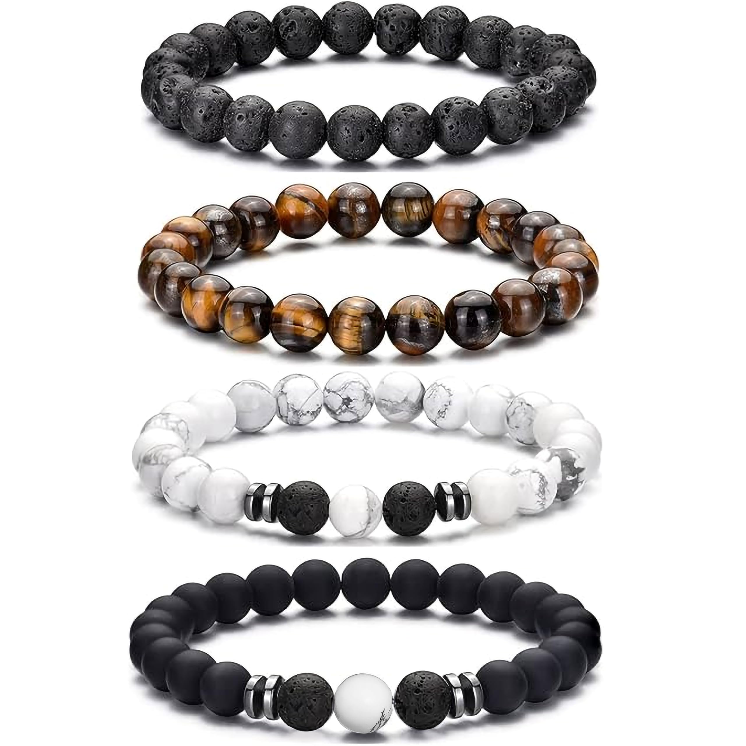 Bracelet Combo Set for Men | Natural Stone Beads Bracelets with Tiger Eye, Lava Stone & Jaipri Beads | Stylish Elastic Bands-image-36