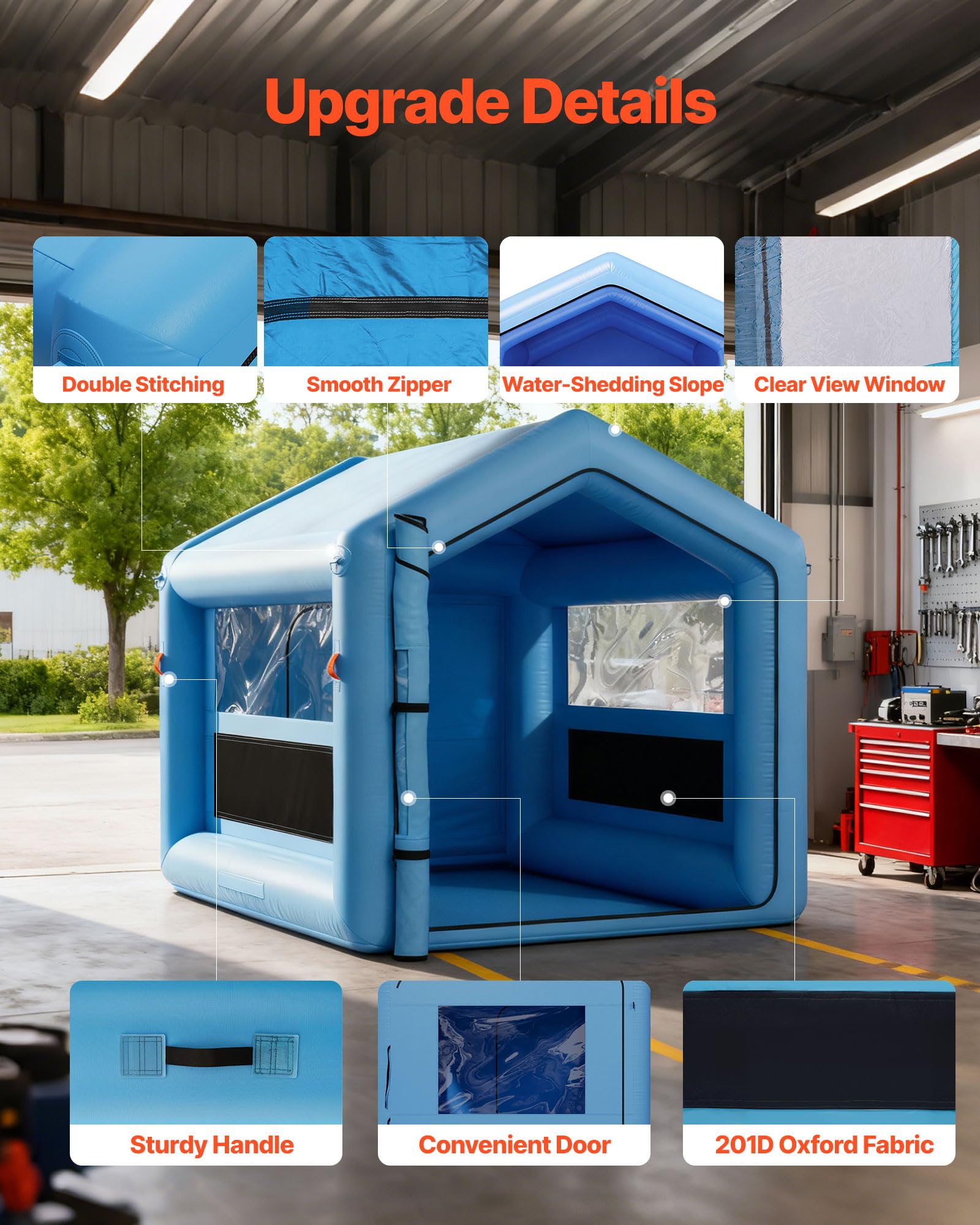 VEVOR aufblasbare Lackierkabine Spritzkabine 3 x 2,5 x 2,5 m 550 W Gebläse Luftfiltersystem 210D Oxford-Gewebe Blau
