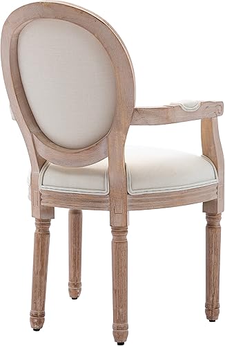 Miniatura 8 de SSLine Juego de 2 sillas de comedor francesas con reposabrazos, sillas de cocina de madera maciza con respaldo redondo francés retro, sillas