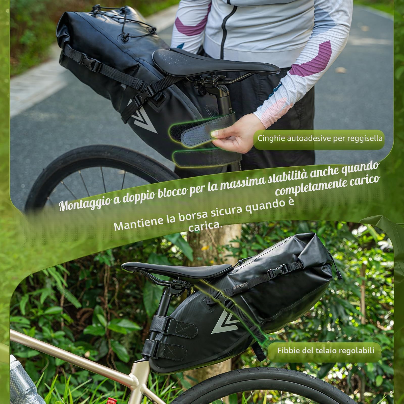 Jeebel Borsa da Sella Bici, Borse da Bicicletta Posteriori Laterali Borsa da Sottosella Impermeabile 10L Portaoggetti da Sella Leggero Per Ciclismo Bici Corsa MTB Mountain bike, Nero