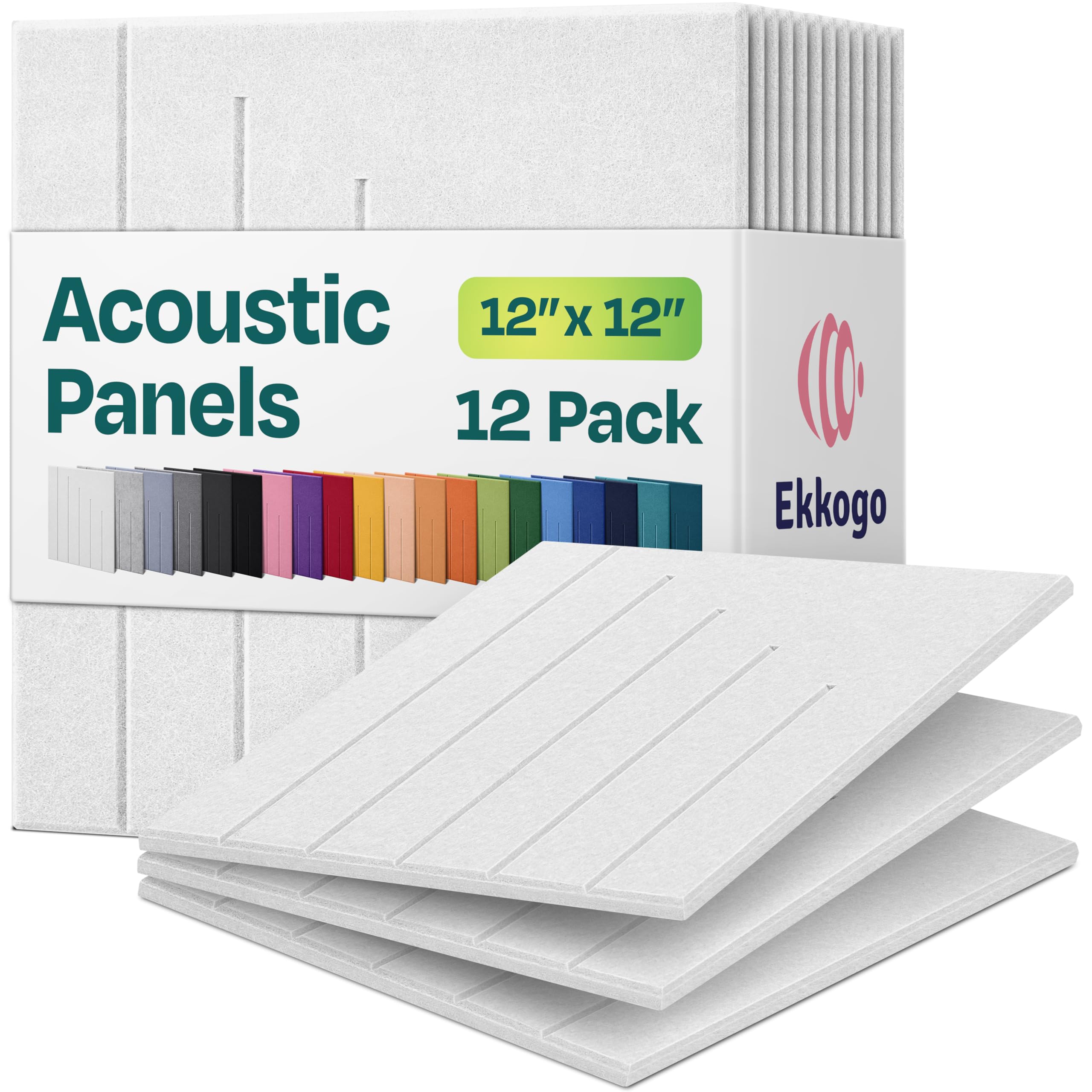 Acoustic Panels 12-Pack Soundproof Wall Panels 12"x12"x0.4" Decorative Sound Dampening for Your Home, Office, Studio, Bedroom &amp; More with Unique LineWave Carving [White]