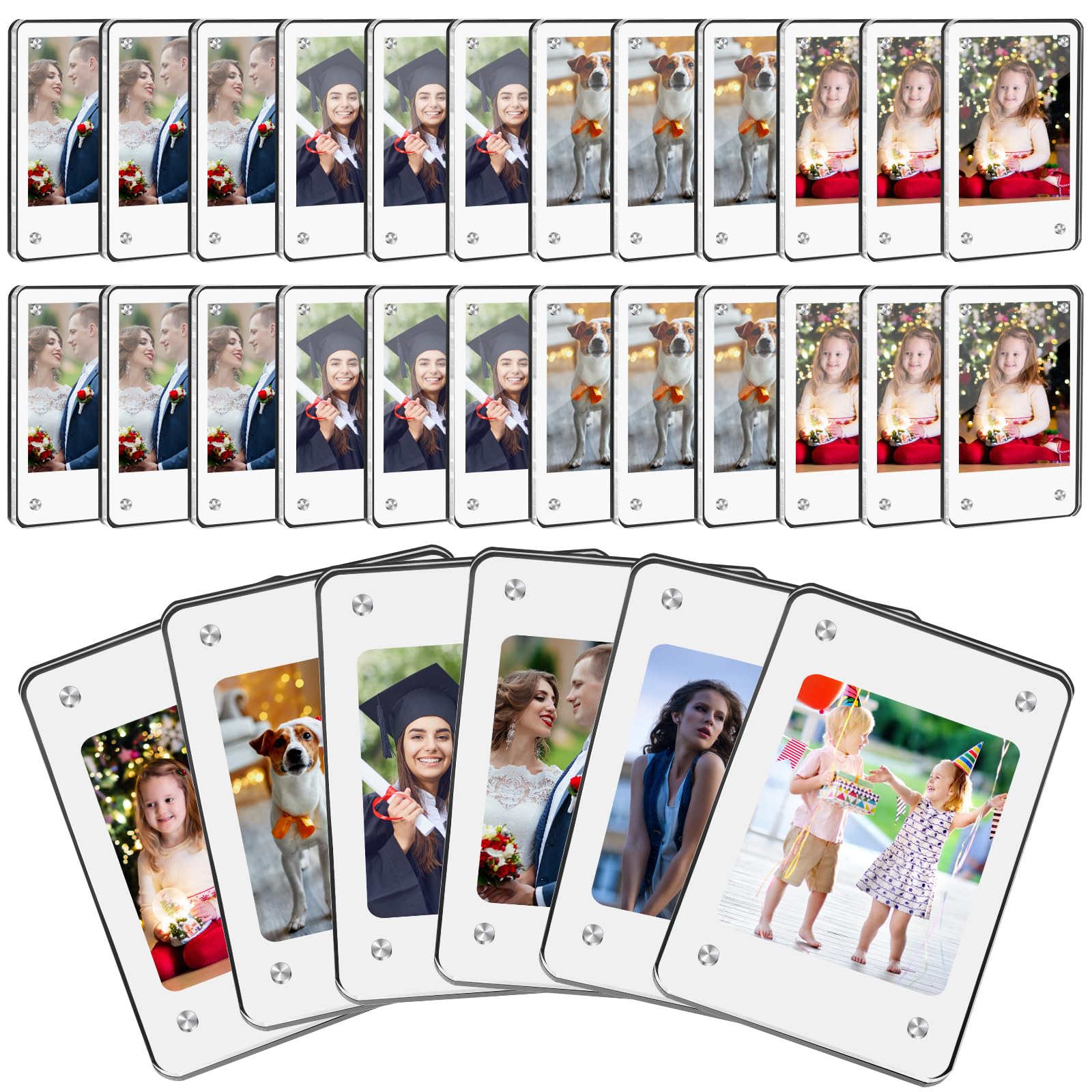 Remerry 30 Pack Acrylic Fridge Magnetic Frame Clear Magnet Frame 2.36 x 3.54 Inch Mini Photo Picture Display Frames Compatible with Fujifilm Instax