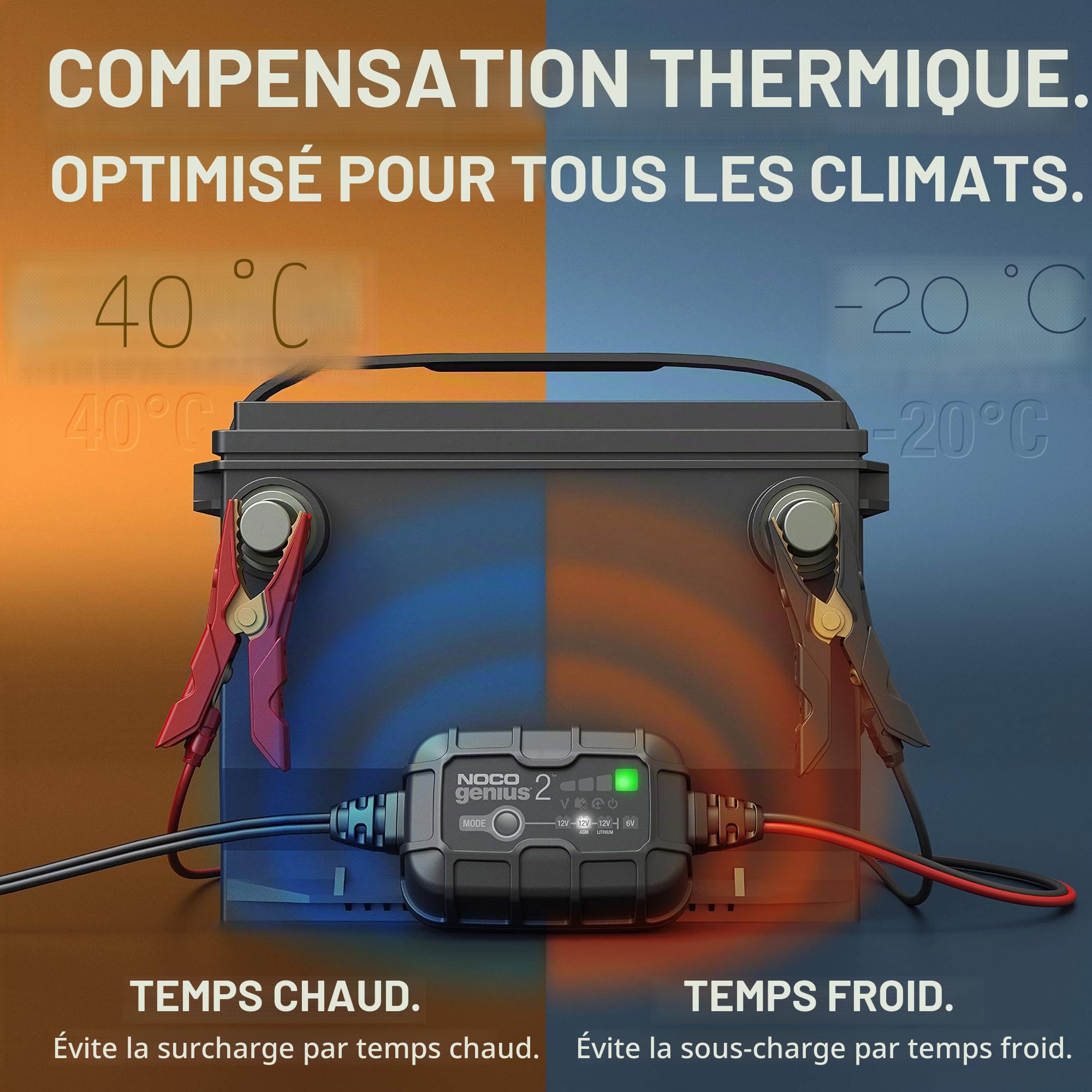NOCO GENIUS2UK Chargeur de Voiture 2 A 6 V et 12 V Chargeur Intelligent Portable Entretien de la Batterie Chargeur de Filet et décapant pour Batteries AGM, Loisirs, Lithium, Moto et Caravane