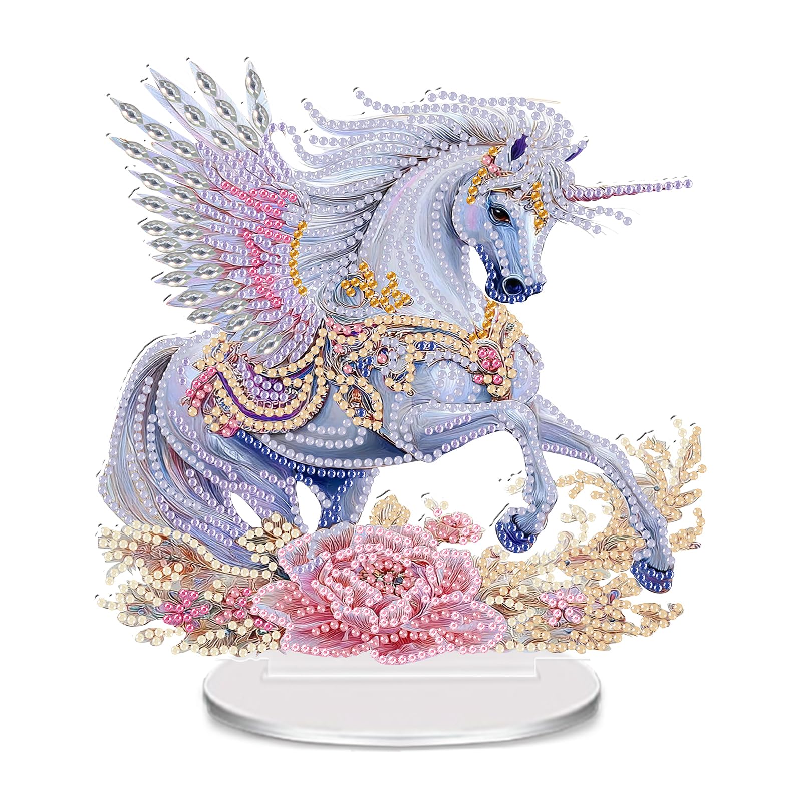 QDUODUO Diamond Art Desk Ornament, Animal Horse Diamond Painting Stand-Up Tabletop Decoration for Adults Teenagers Beginners and Kids Aged 6, 5D Crystal Gem Art Kits, Small DIY Mosaic Craft Gift Set