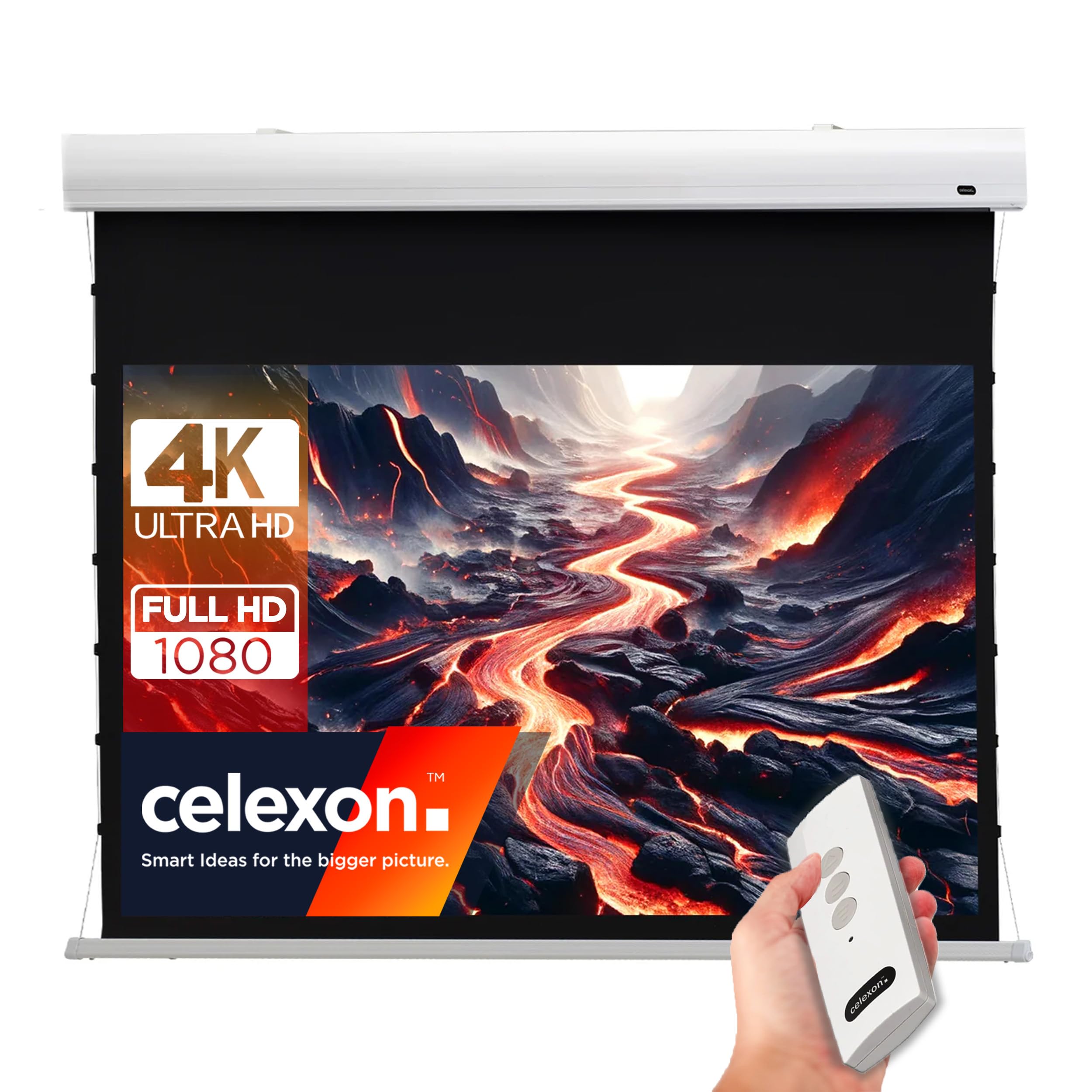 celexon HomeCinema Écran de Projection motorisé tensionné 80" | 180x102 cm 16:9| Écran électrique 4K, Full-HD pour vidéoprojecteur | Surface Plane avec système de Tension | Montage Mural/Plafond