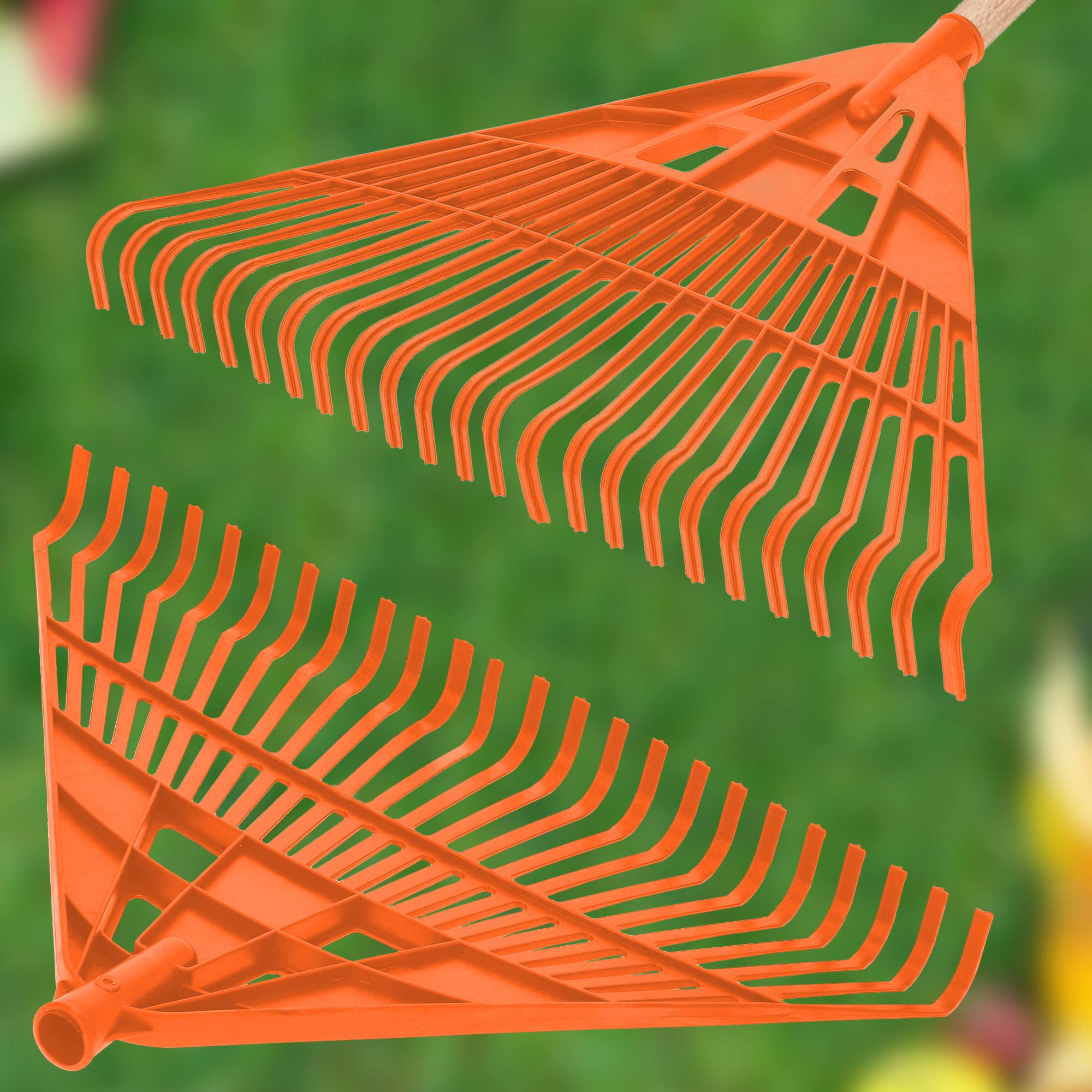 KOTARBAU® Rastrillo Jardín - Plástico - 61 cm - Naranja - con Mango - Rastrillo para Césped - Rastrillos - Ligero Y Resistente - Herramienta para Jardinería