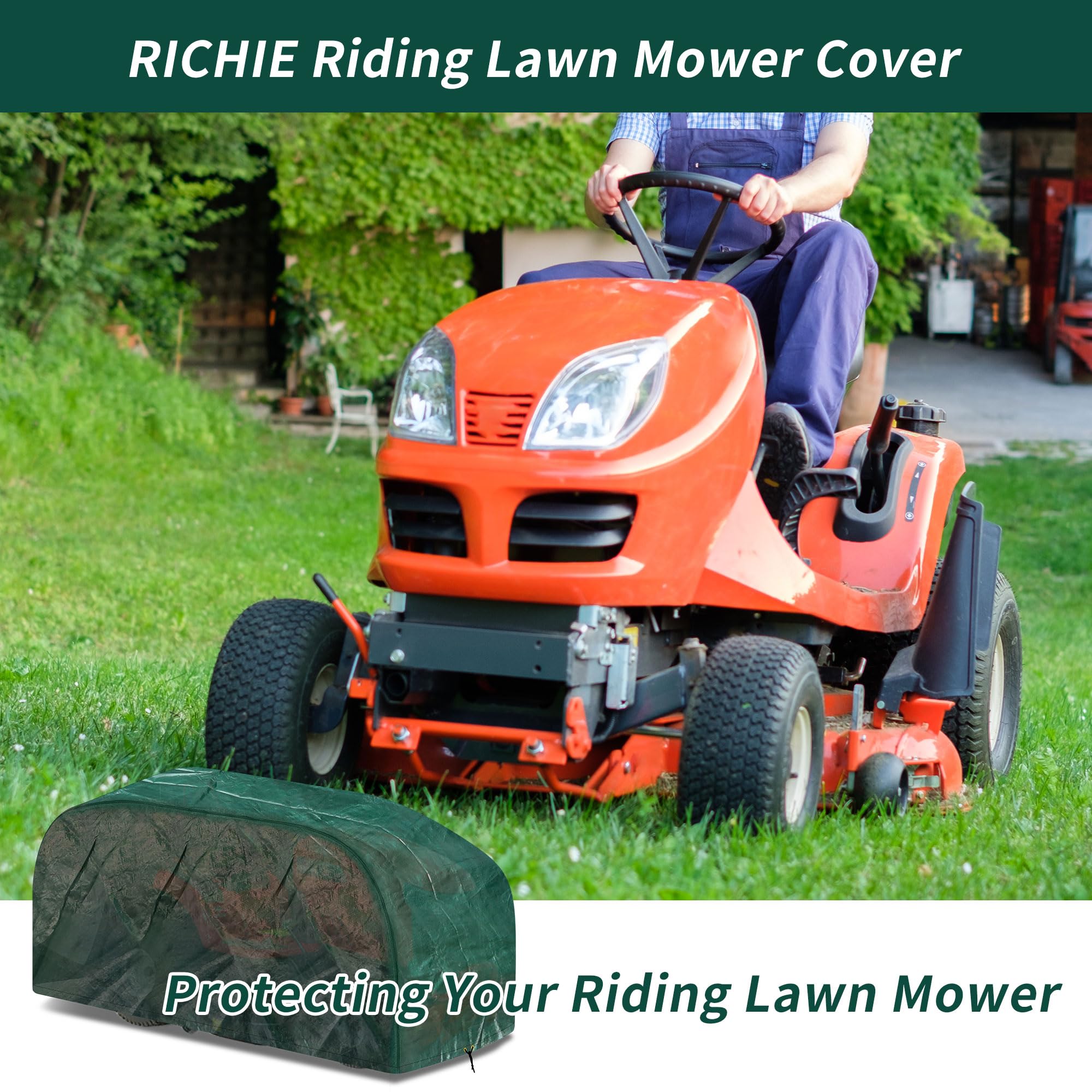 RICHIE Riding Lawn Mower Cover, Outdoor Garden Lawn Tractor Cover Waterproof with Adjustable Hem Cord, Windproof - Image 3