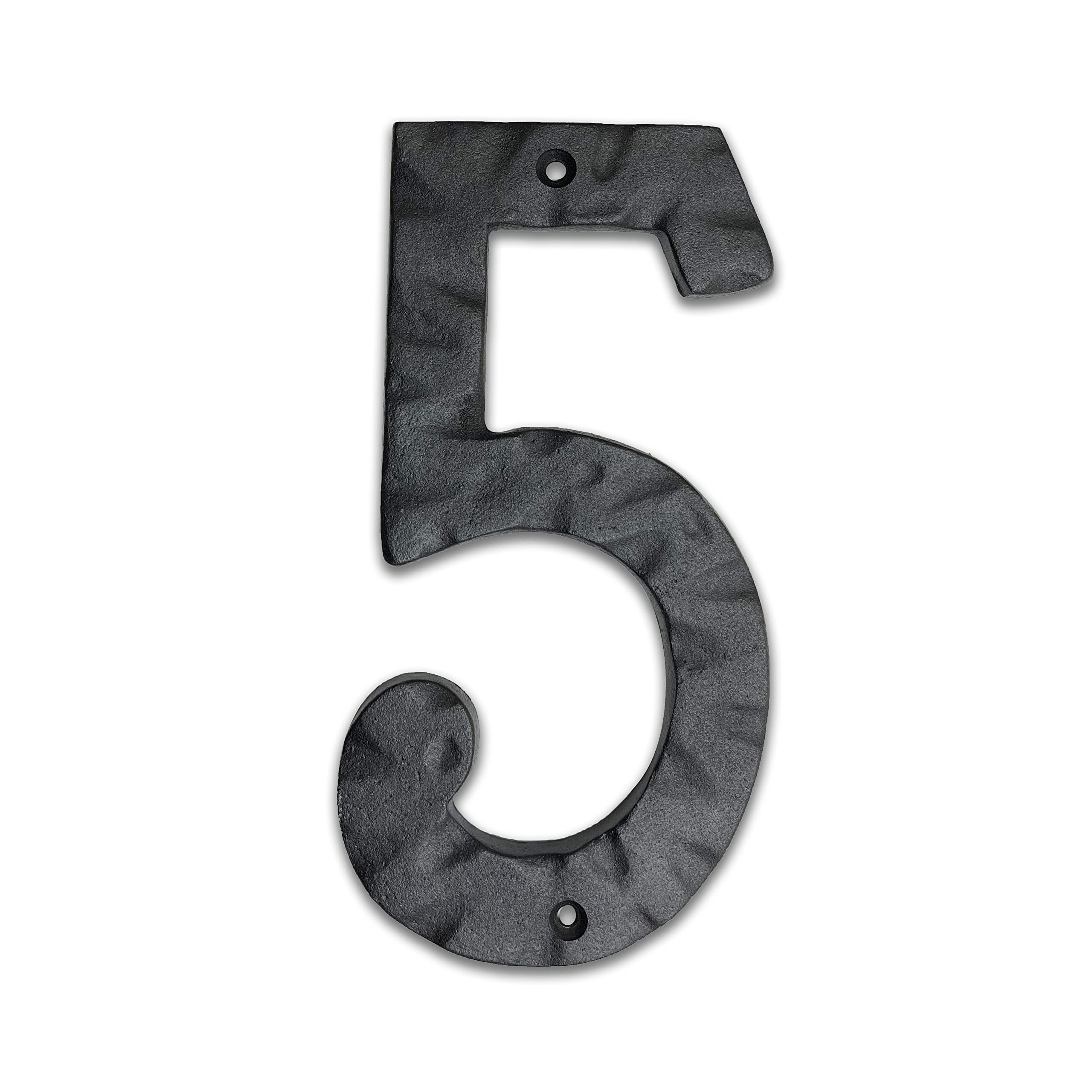 NACH House Numbers for Outside, 6 inch Black Address Numbers for House - Number 5 - Rustic Numbers for Outside with Mounting Hardware