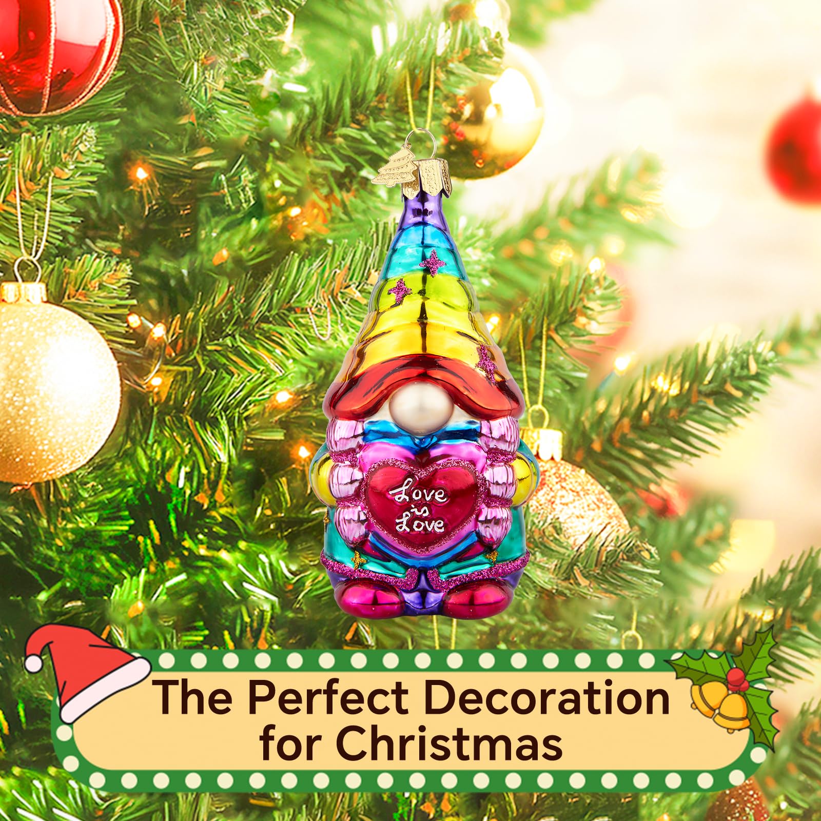 Wichtel-Weihnachtsbaumschmuck,Handgeblasenes Glas-Weihnachtsschmuck | Personalisierte Regenbogen Wichtel Ornament zum Aufhängen,Weihnachtsdekorationen für Gnome Liebhaber Geschenke