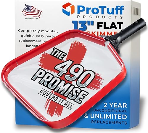 ProTuff - Red de desnatador de piscina, viene con red plana resistente, malla fina para hojas, limo y polen, marco de aluminio fuerte, clip de