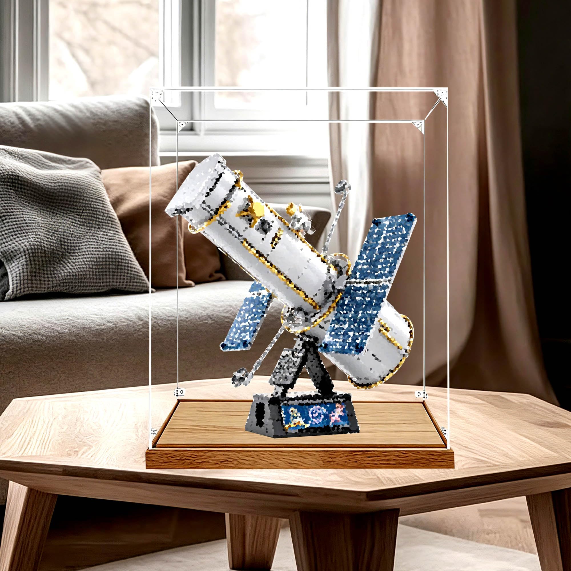 Espositore in acrilico, per set di telescopi Le-go 11382 (legno, 2 mm) | Scatola da vetrina antipolvere, per riporre la casa, compatibile con telescopio spaziale 11382 (solo scatola)