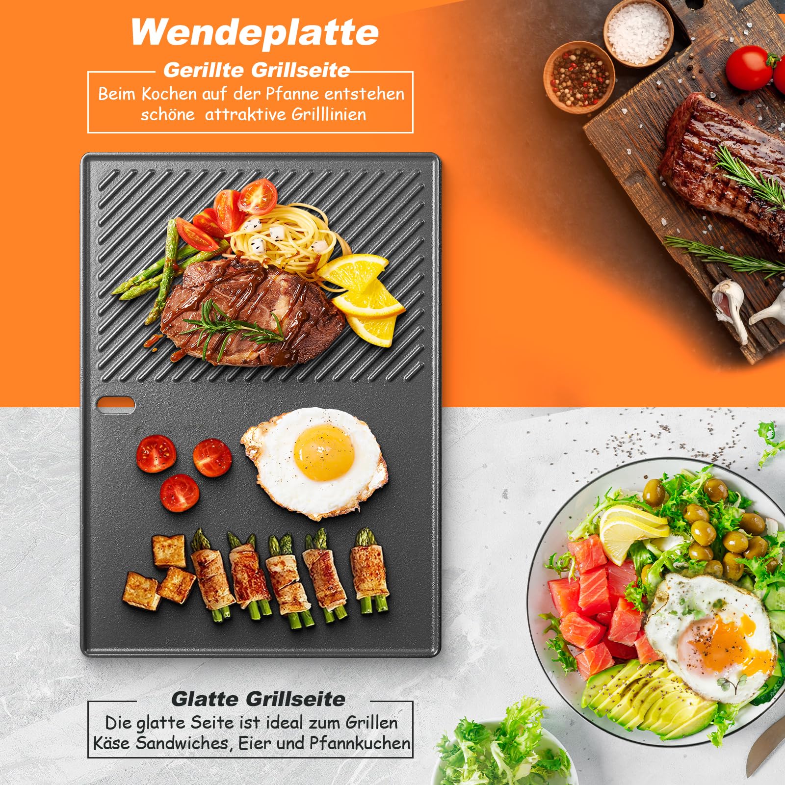43x32CM Gusseisen Grillplatte für Enders Boston 4 und 6 Grill,Grillpfanne für Landmann Triton 13190 3 und 4 Brenner,Enders Monroe Pro 4 SIK Turbo,Enders Boston Pro 4 SIKR,Plancha für Enders Boston 6