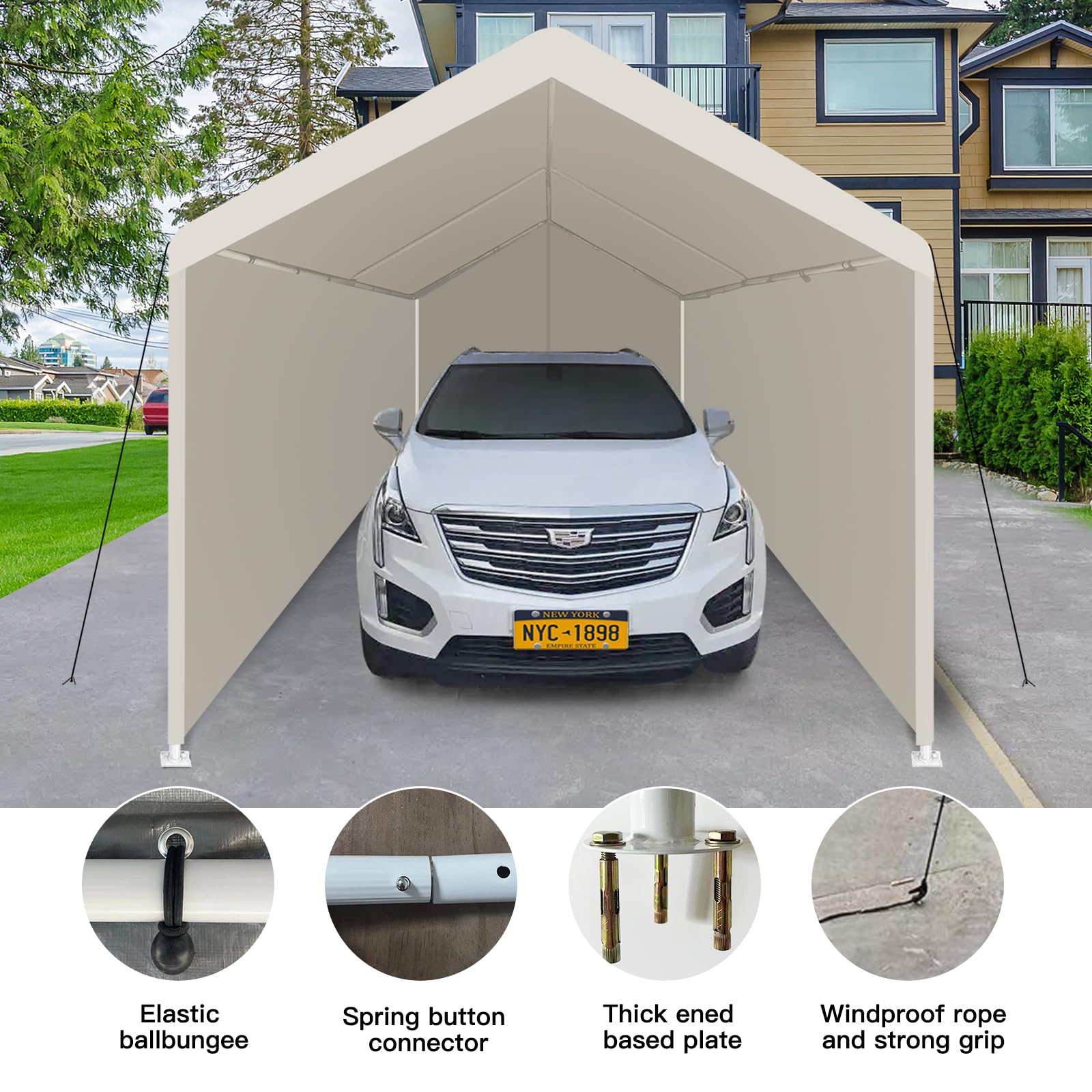 ESPIDOO 12x20 Heavy Duty Carport: Portable Garage Tent with Metal Frame - Weatherproof Shelter for Vehicles & Outdoor Storage - Easy Setup for Backyard BBQs & Family Gatherings