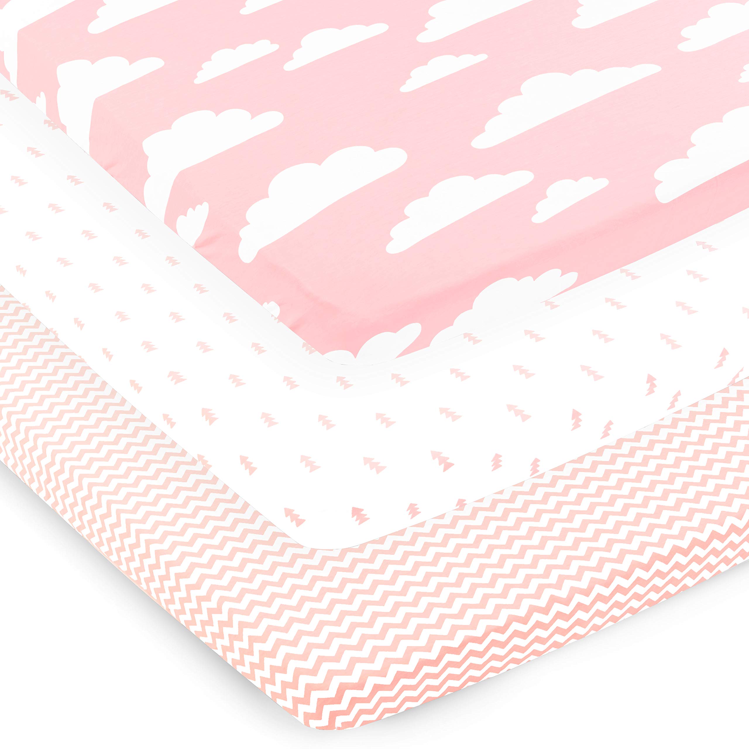 BaeBae Goods Premium Pack And Play Sheets 4 Pack – 100% Super Soft Jersey Knit Cotton Playard Mattress Sheets – Portable Playpen Fitted Play Yard Mini Crib Sheet (24 X 38 X 5)