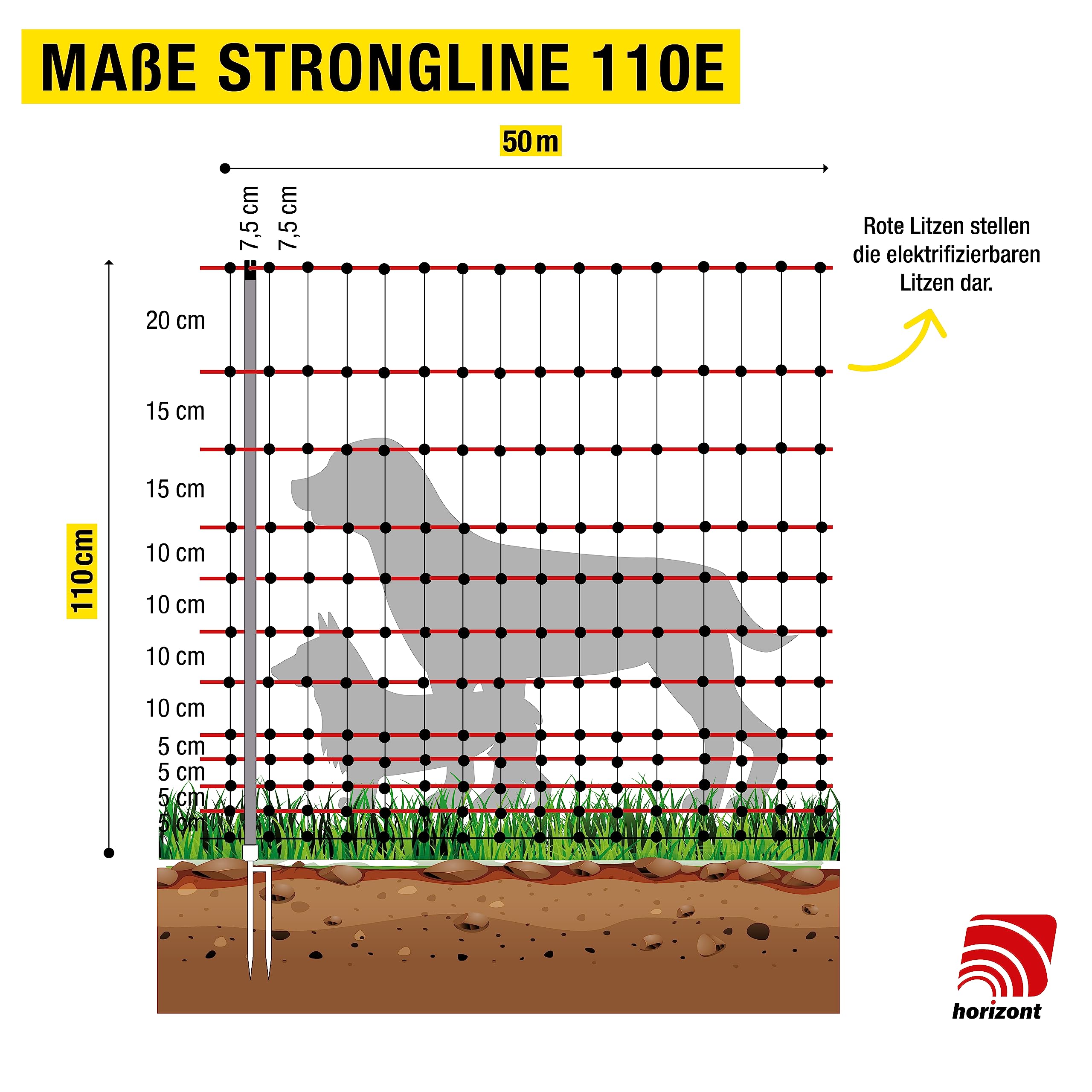 StrongLine 110 Recinto per cani elettrificabile 50 m 110 cm paletti fibra di vetro