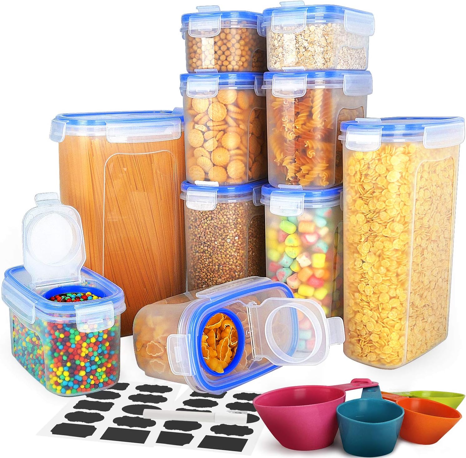 Cereal Storage Containers,Cereal Container with lids 100% Airtight Best Dry Food Keepers,Great for Flour, Sugar, Rice & More - BPA Free Dispenser (10 Pack)