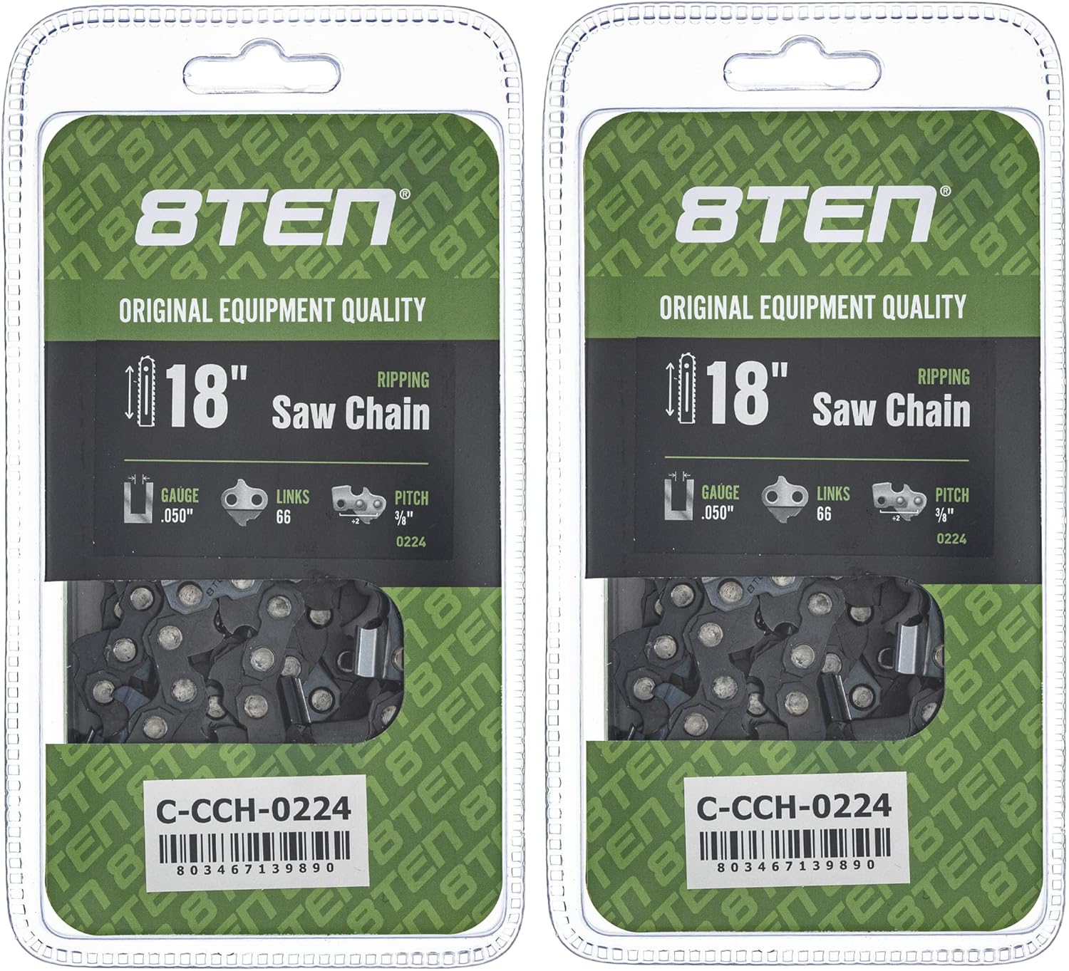 8TEN Ripping Chainsaw Chain 18 Inch .050 3/8 66DL For Echo CS-590 Stihl MS260 MS270 Poulan PP4818A (4 Pack)