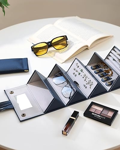Miniatura 7 de CO-Z 5-Slot Sunglasses Organizer, Folding Glasses Jewelry Storage Case with Mirror, Travel Sunglasses Case for Women & Men