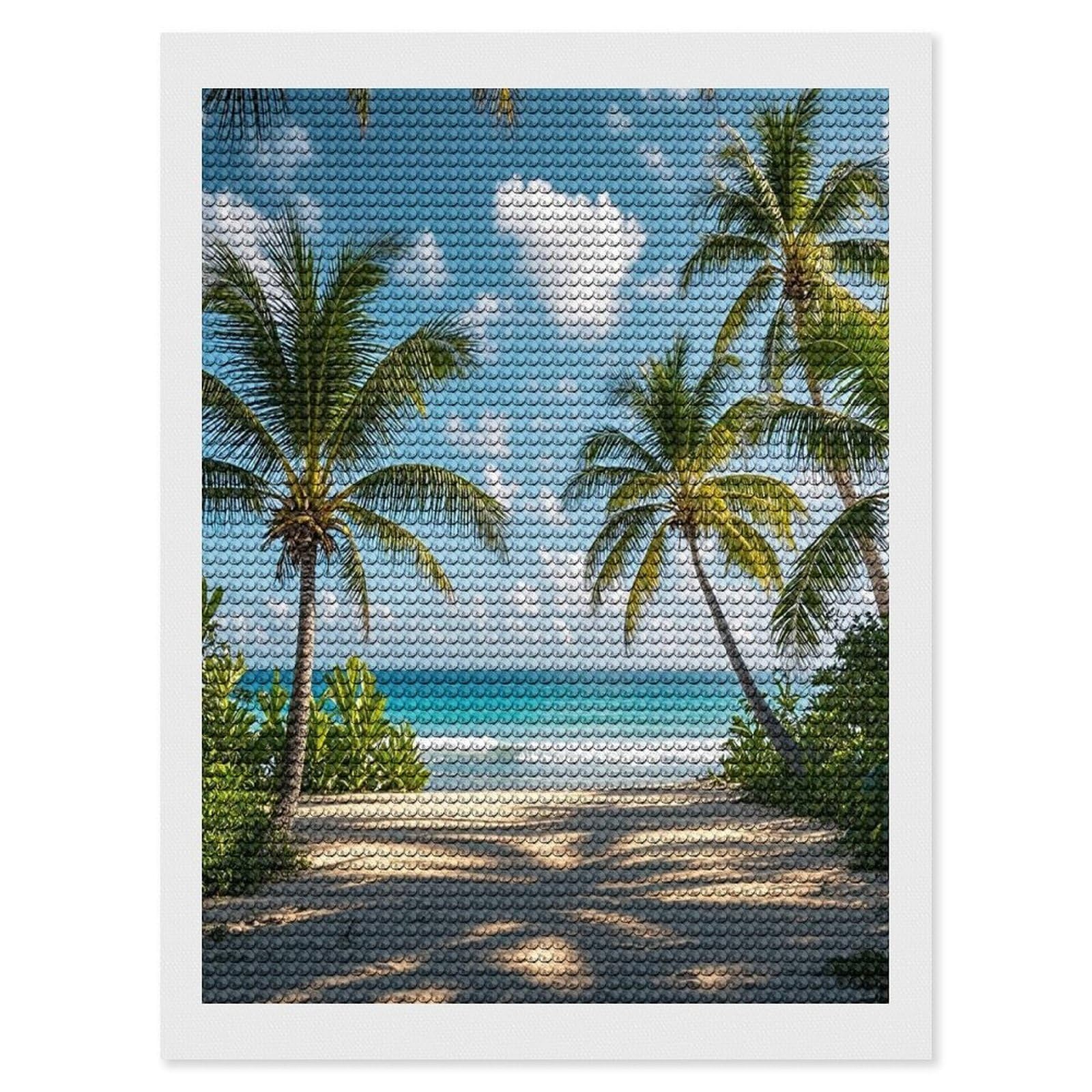 FekiLoot Green Palm Trees Ocean Diamond Art Kits for Adults Diamond Painting Kits for Beginners DIY Diamond Art Kits Round Full Drill Diamond Dot Gem Painting for Home Wall Decor Gift 12"x16"
